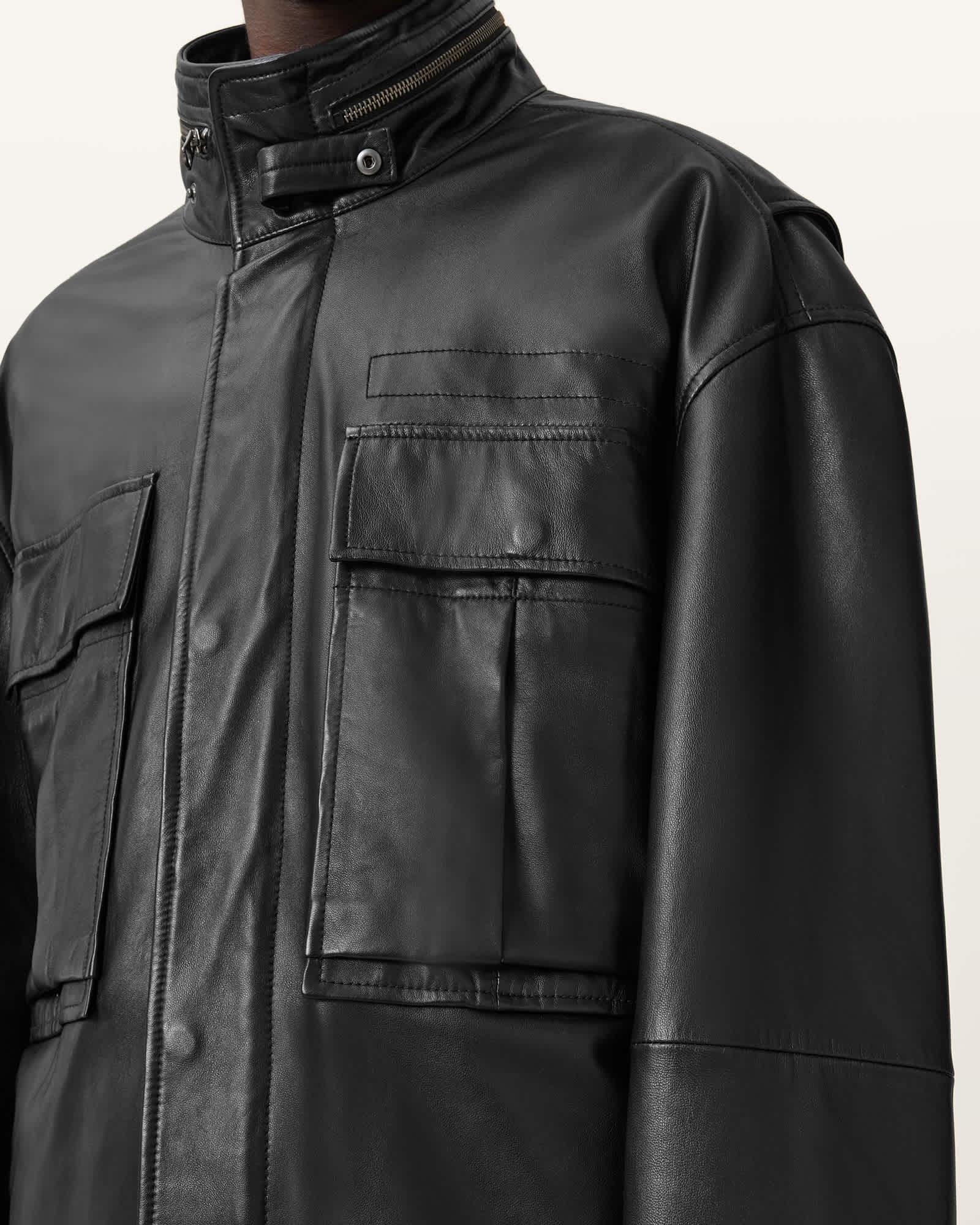 Halton Funnel Collar Leather Jacket Product Image