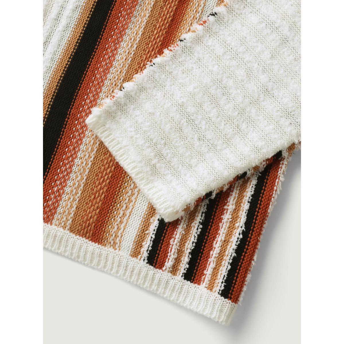 Plus Size Earthy Stripes Drop Shoulder Lightweight Pullover Ivory Women Resort Loose Long Sleeve Boat Neck Vacation Pullovers BloomChic 28/5X Product Image