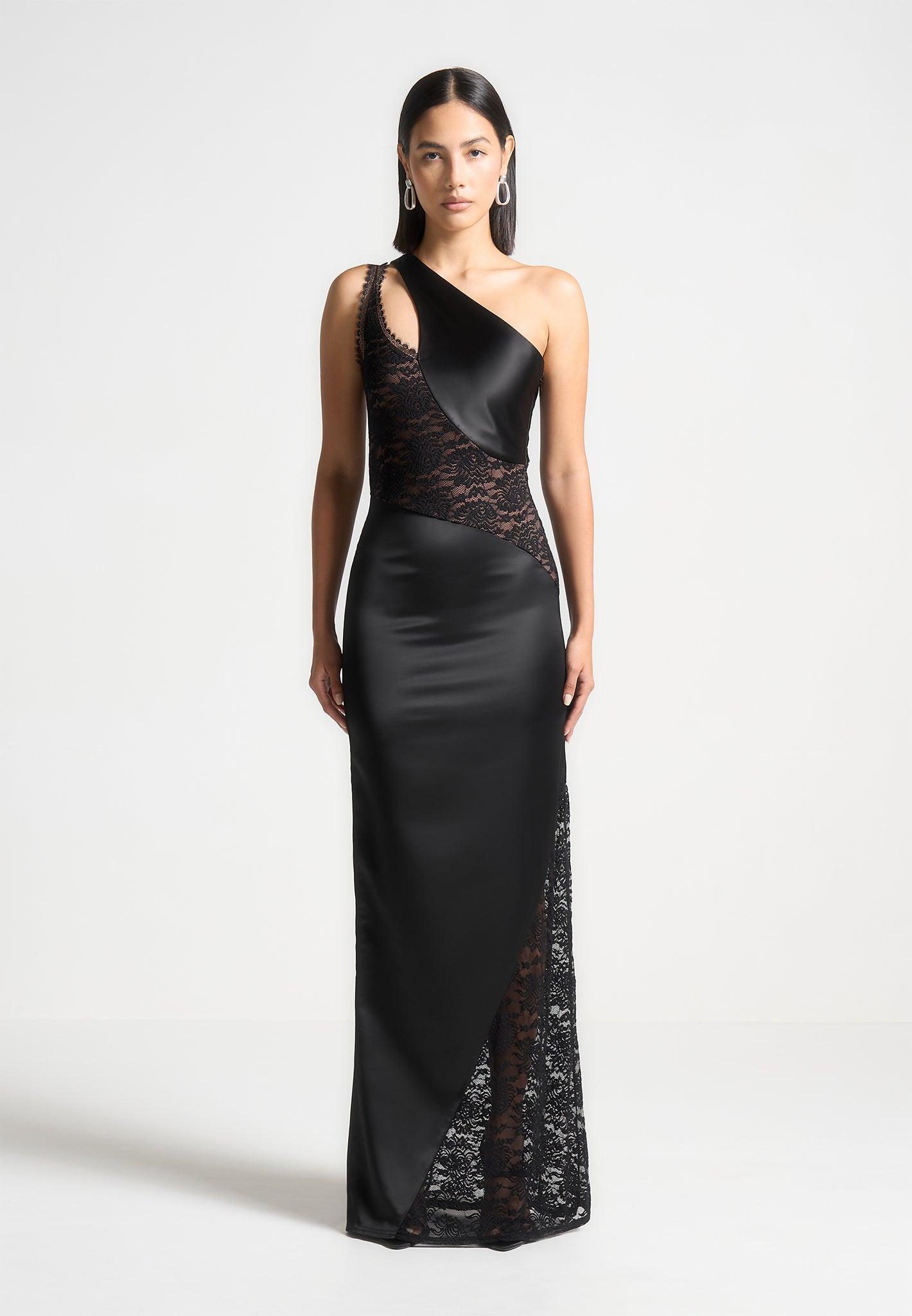 Satin and Lace Midaxi Dress - Black Female Product Image