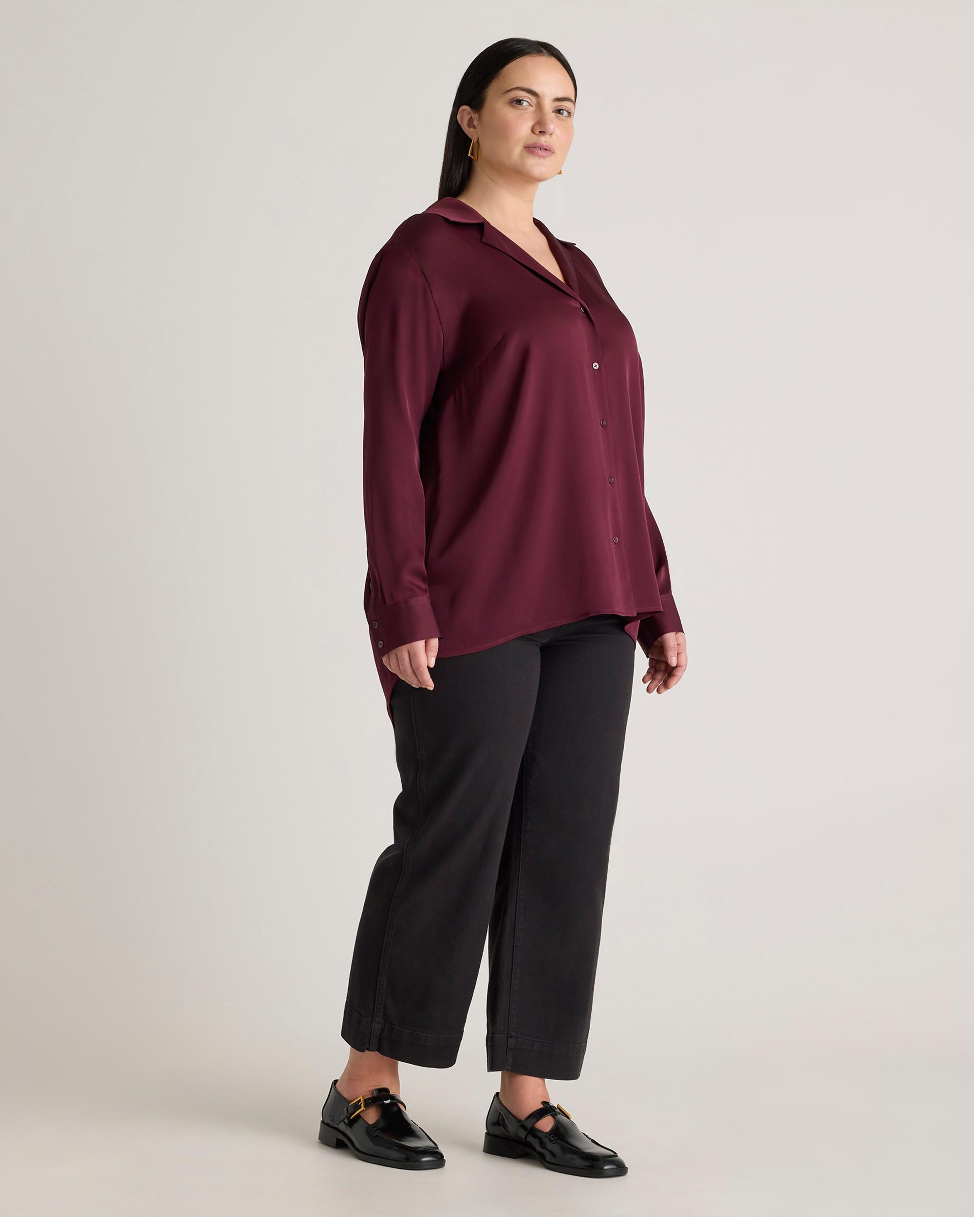 Washable Stretch Silk Notch Collar Blouse - Plus Size Product Image