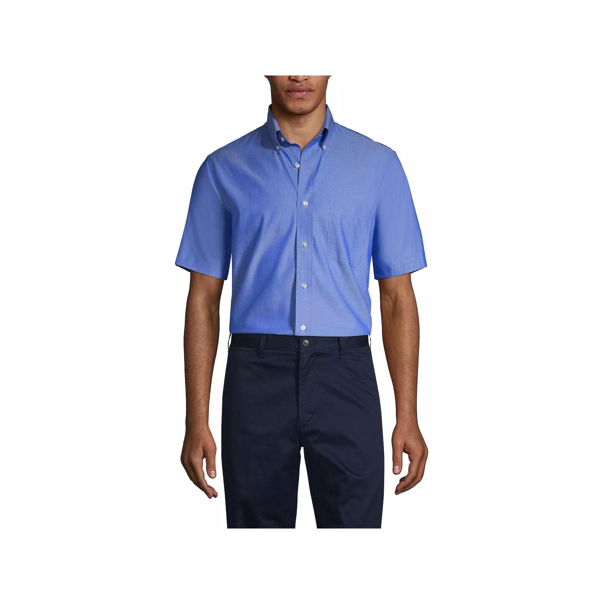 Men's Lands' End School Uniform Short Sleeve No-Iron Pinpoint Dress Shirt, Size: XL, White Product Image