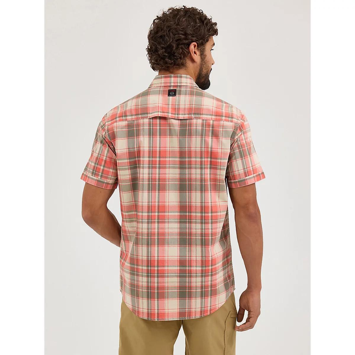 Wrangler ATG™ Men's Cedar Zip Pocket Plaid Shirt in Coral Product Image