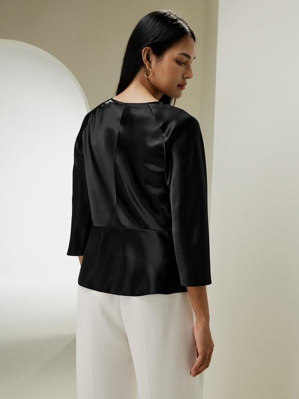 V Neck Silk Blouse with Waist Tie Product Image