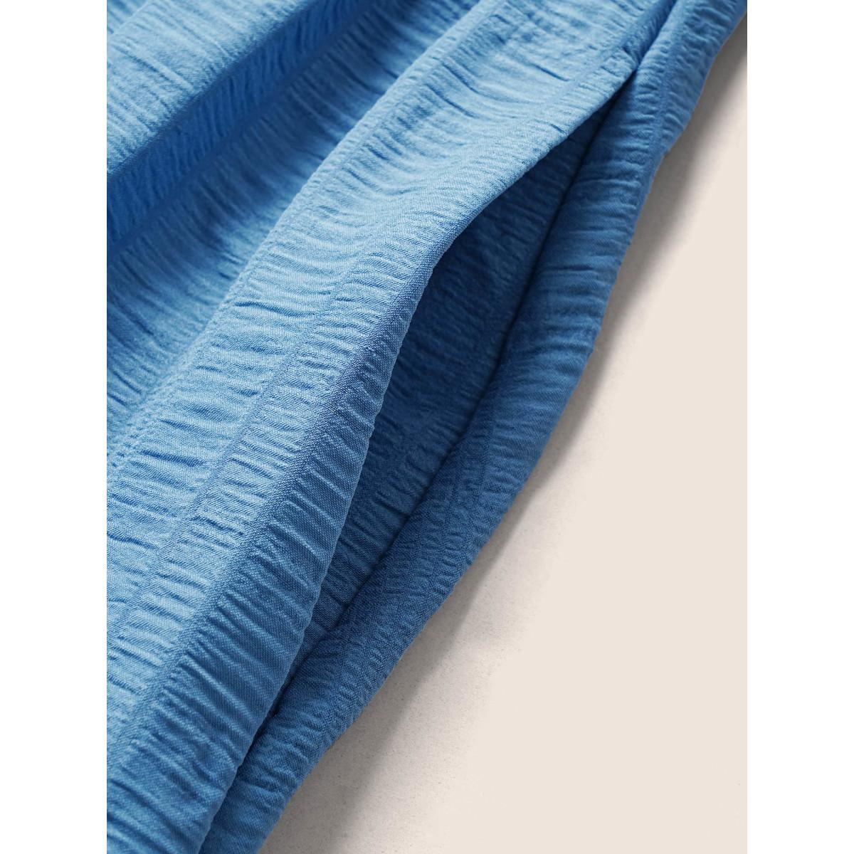 Plus Size Plain Ruched Drawstring Pocket Ruffle Tiered Dress Cerulean Women Elegant Non V-neck Short sleeve Curvy Midi Dress BloomChic 14-16/1X Product Image