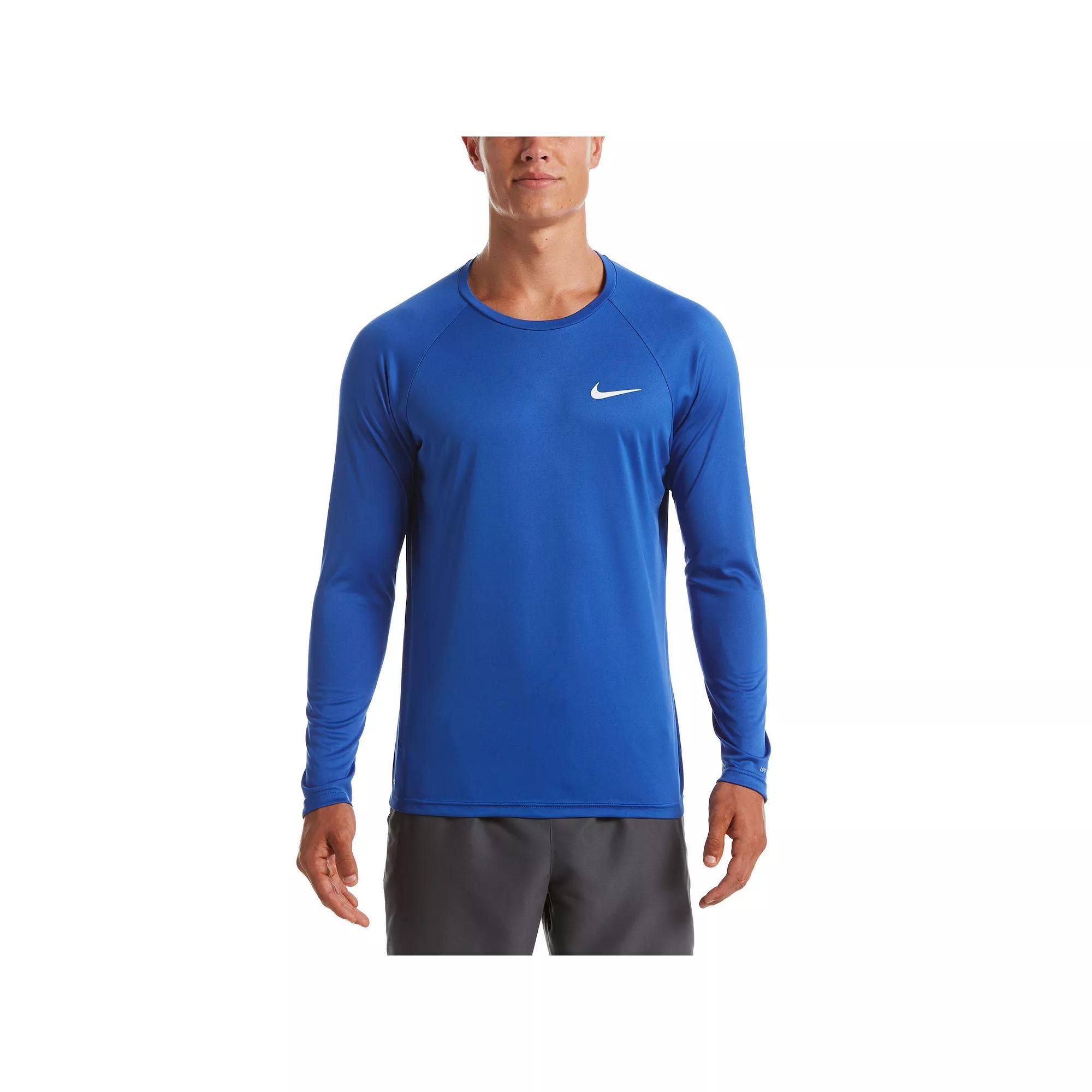 Men's Nike Dri-FIT UPF 40+ Hydroguard Long Sleeve Swim Tee, Size: Medium, Black Navy Product Image