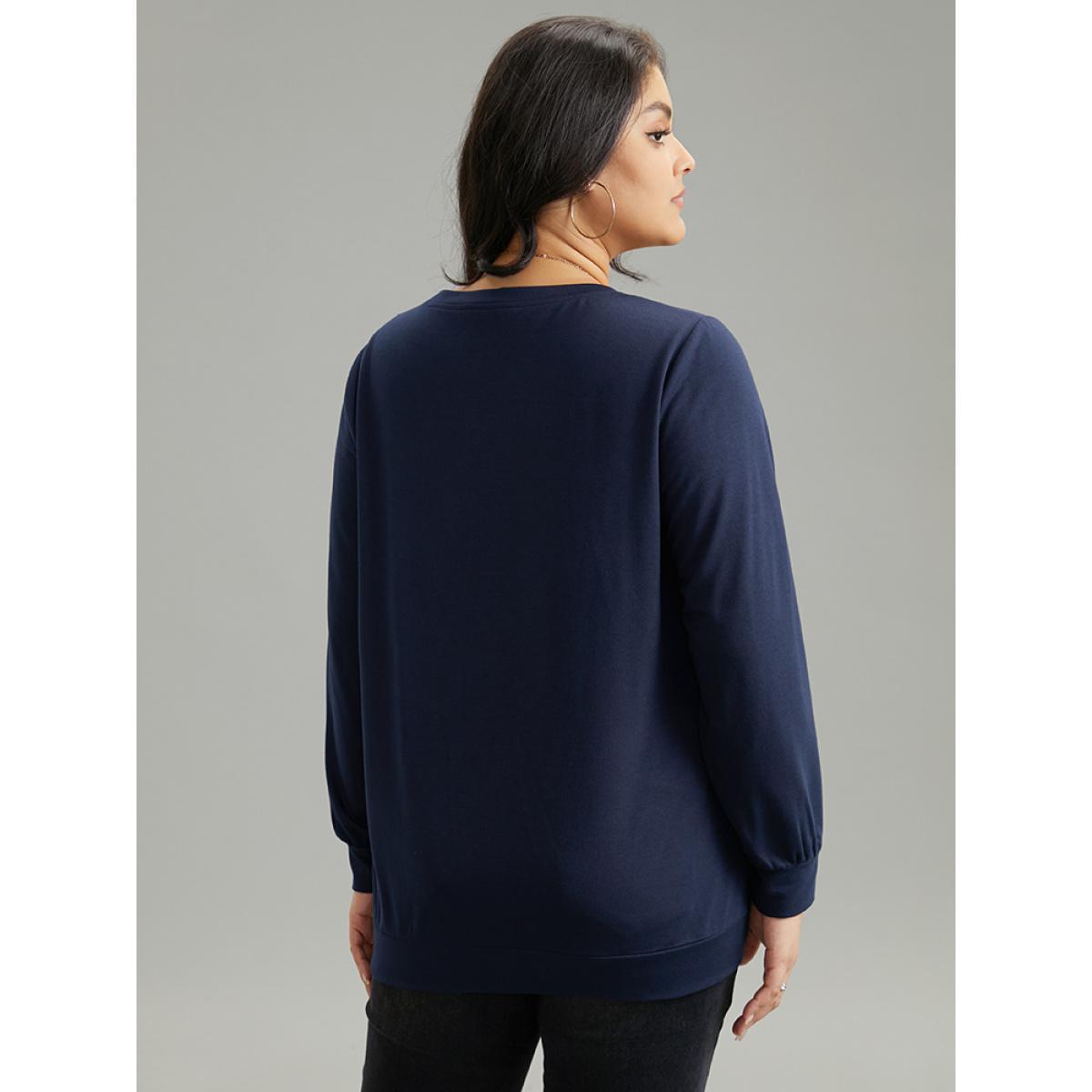 Plus Size Round Neck Pumpkin Print Sweatshirt Women Indigo Casual Printed Dailywear Sweatshirts BloomChic 18-20/2X Product Image