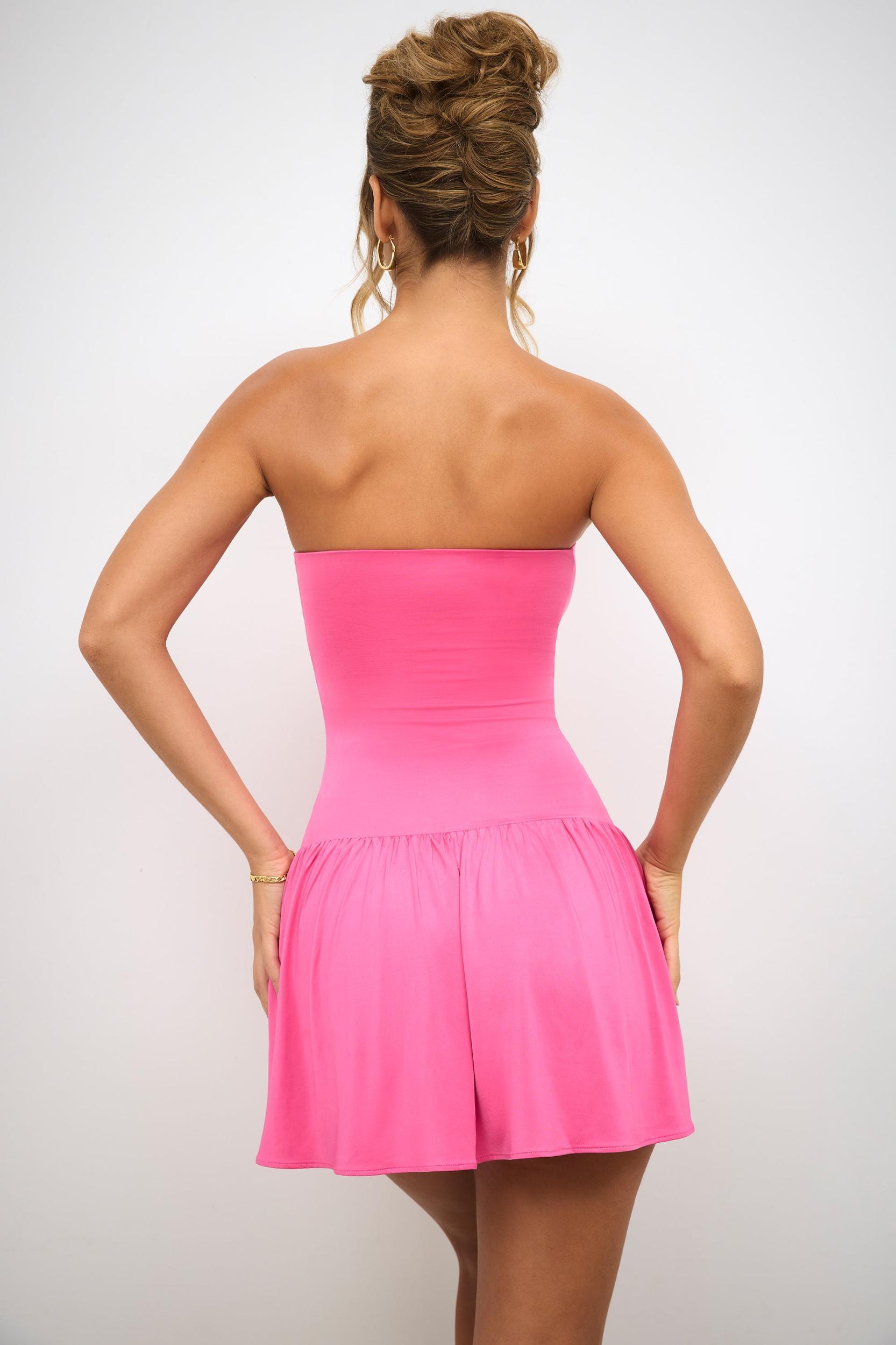 Slinky Jersey Strapless Plunge Neck Mini Dress in Rose Pink Product Image