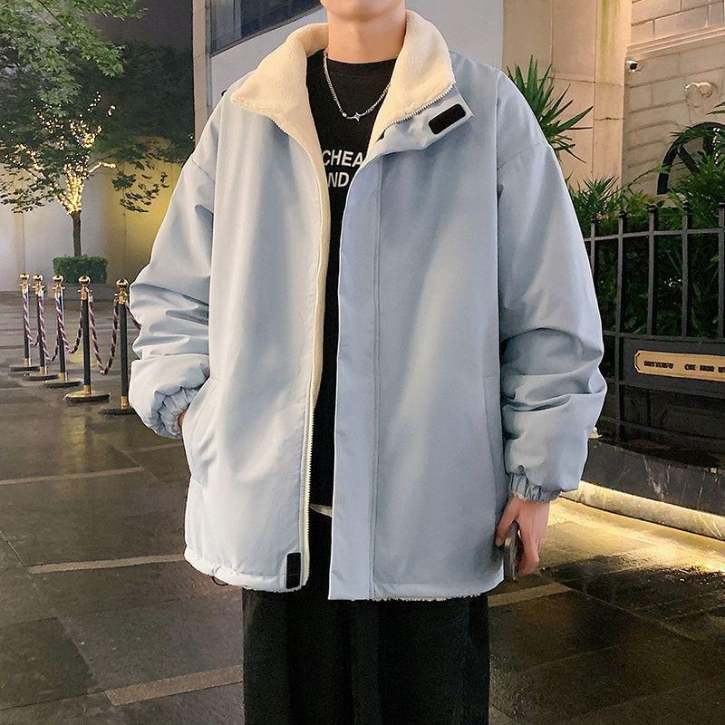 Stand Collar Plain Fleece Zip Up Jacket Product Image