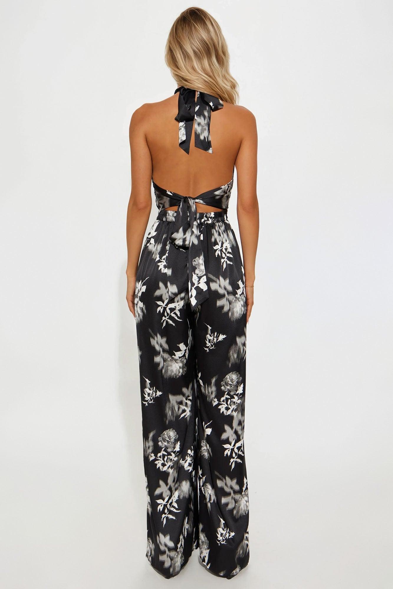 Something About You Satin Jumpsuit - Black/White Product Image