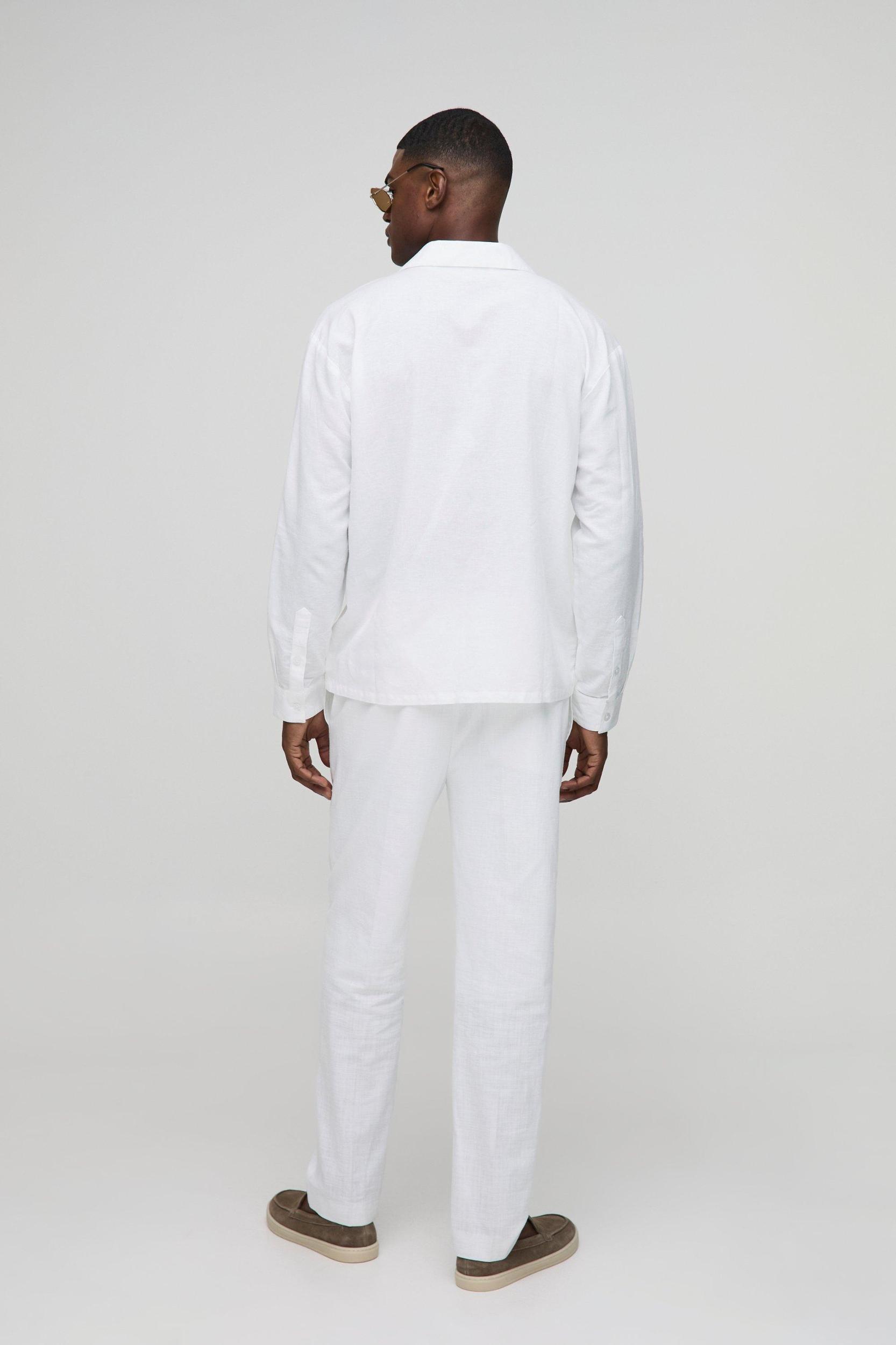 Oversized Long Sleeve Revere Linen Blend Shirt | boohooMAN USA Product Image