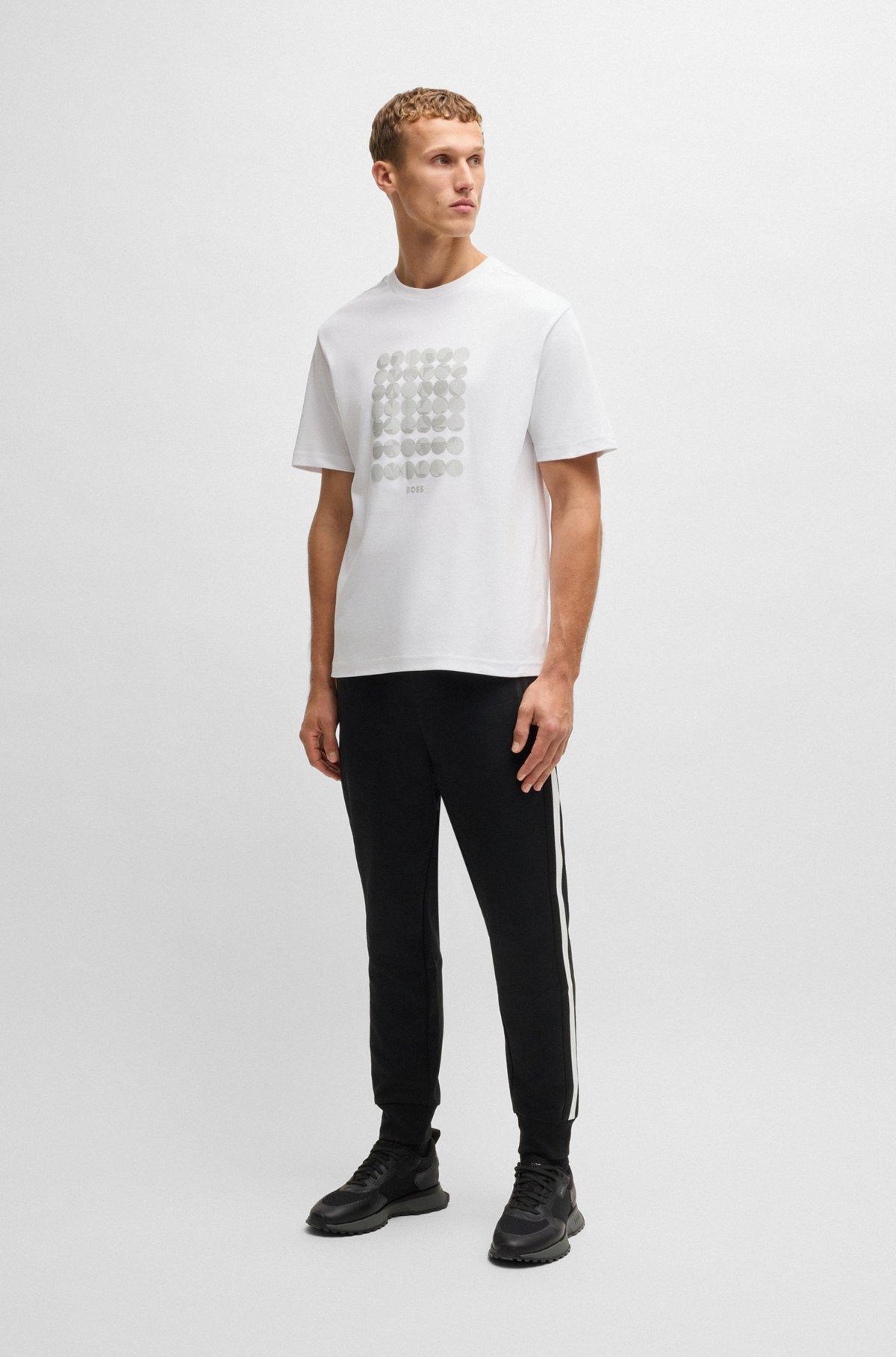 BOSS - Interlock-cotton T-shirt with circle artwork - White Product Image