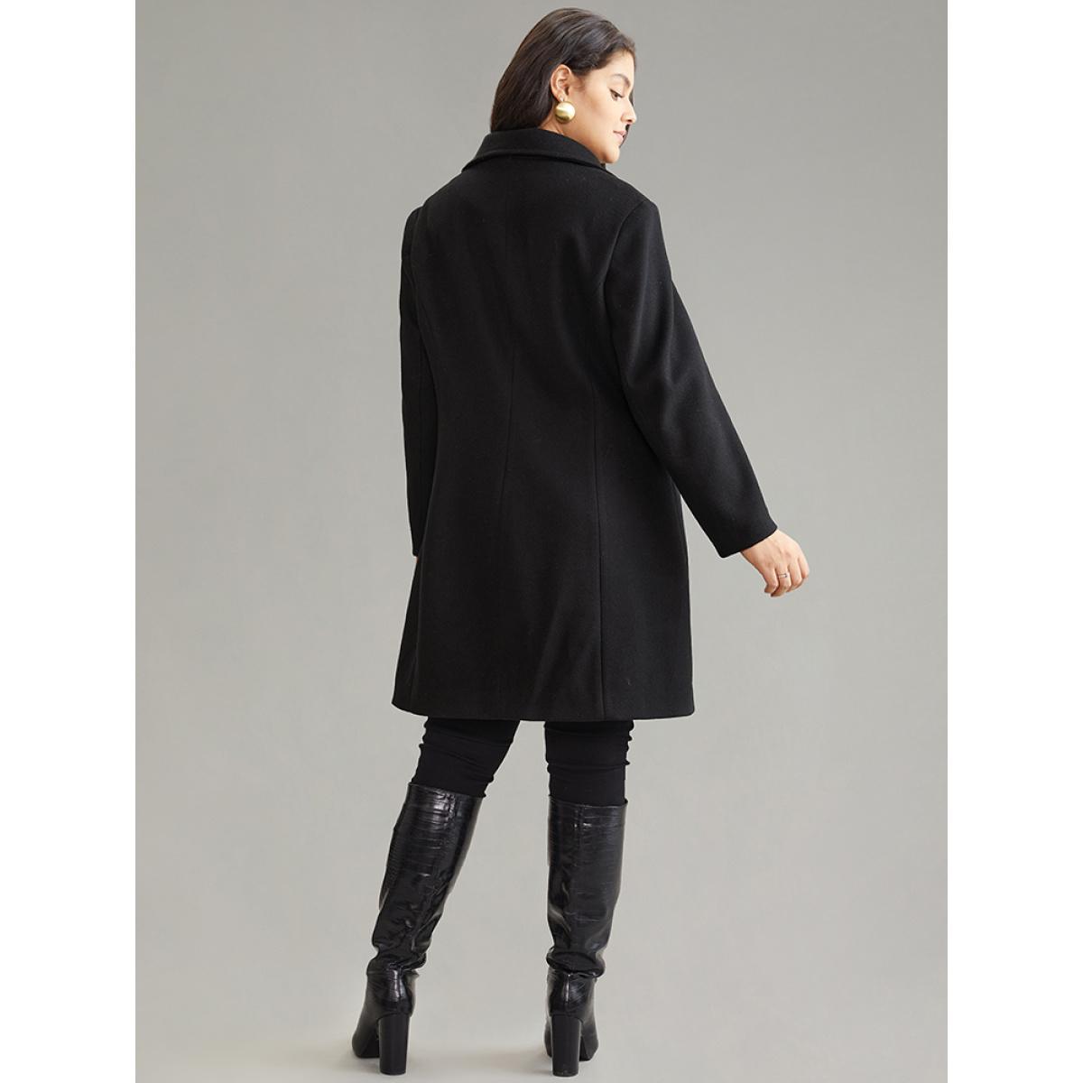 Plus Size Lapel Collar Pocket Chain Buckle Detail Coat Women Black Casual Lined Ladies Dailywear Winter Coats BloomChic 22-24/3X Product Image