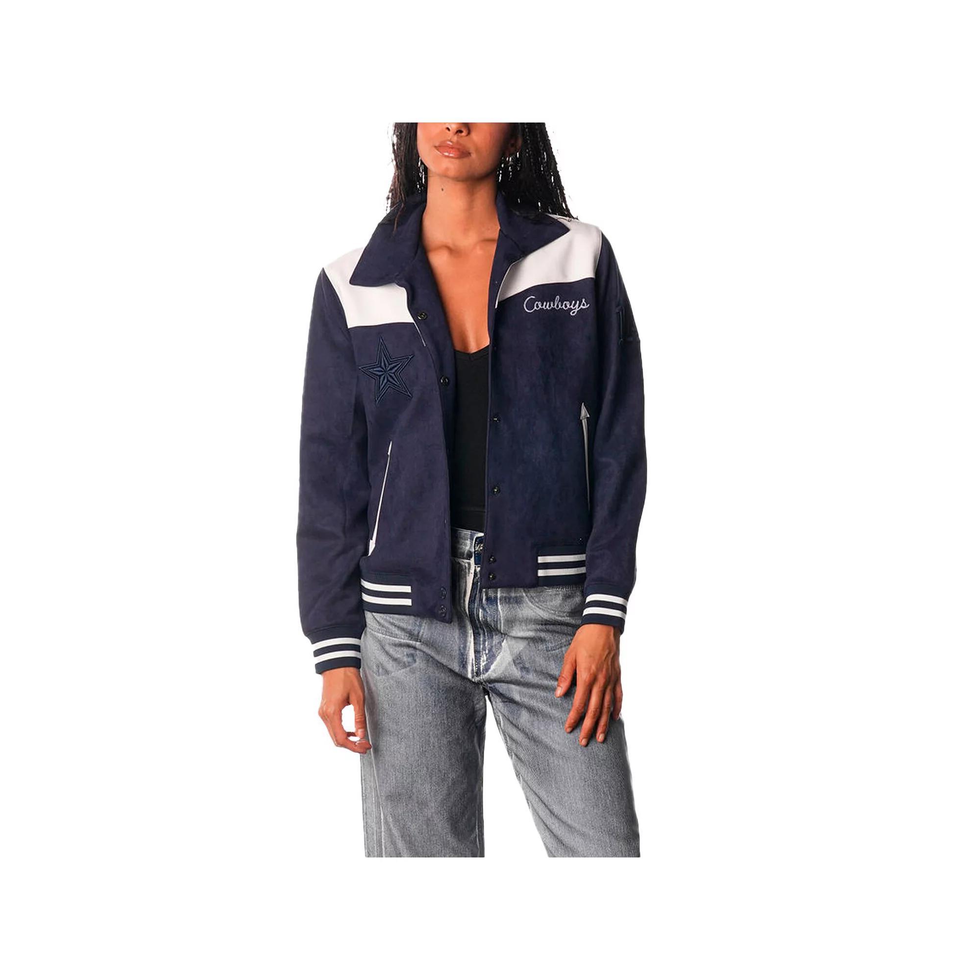 Women's The Wild Collective  Navy Dallas Cowboys Suede Full-Snap Bomber Jacket, Size: Small, Blue Product Image