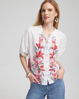 Floral Dolman Sleeve Cotton Shirt Product Image