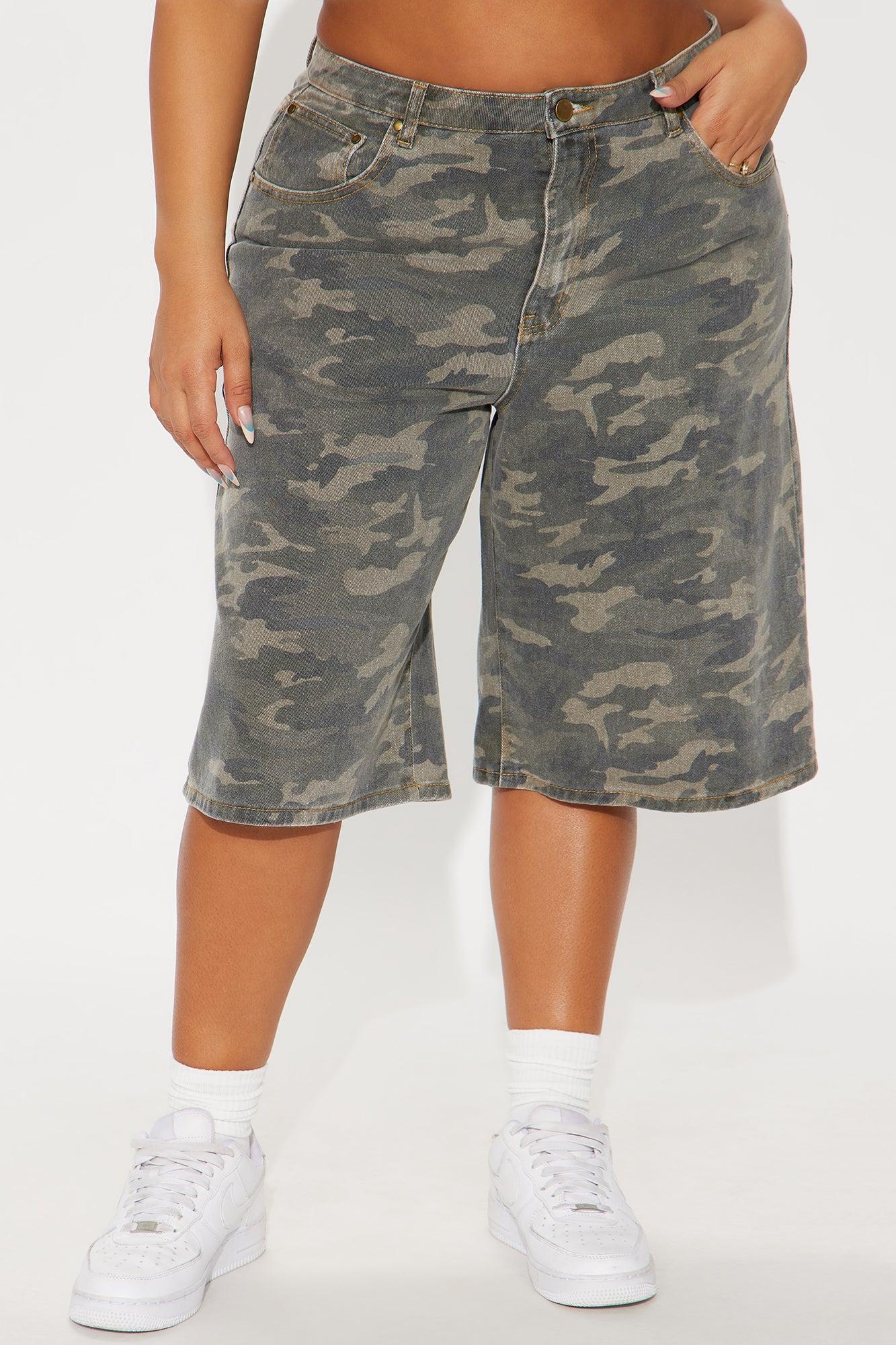 Such A Trooper Camo Denim Jorts - Olive Product Image