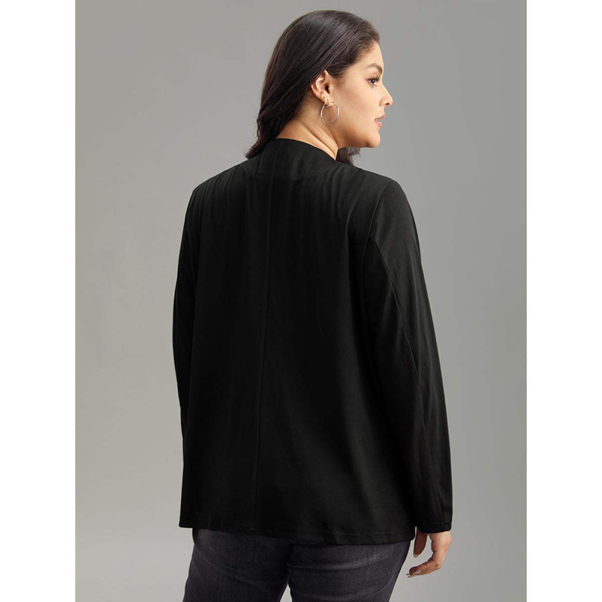 Plus Size Lapel Collar Zipper Pocket Blazer Black Women Dailywear Zipper Sleeve Long Sleeve Non 12/L Pocket Casual Blazers BloomChic Product Image