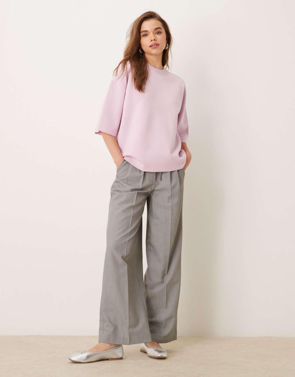 ASOS DESIGN structured knit t shirt in pink Product Image