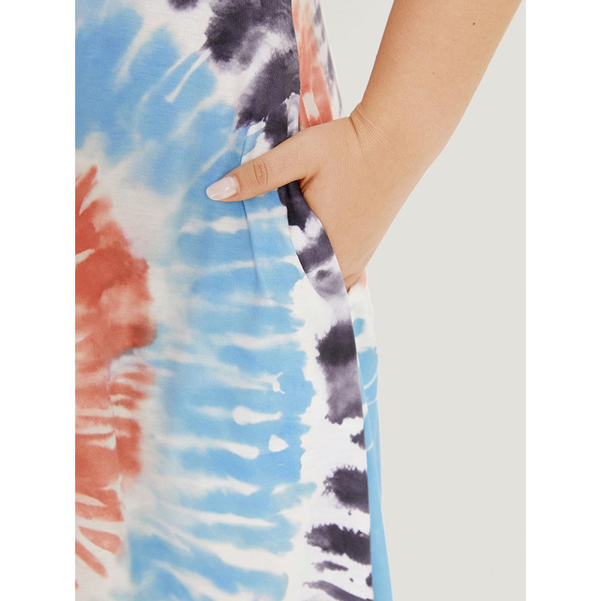 Plus Size Tie Dye Pocket Split Side Dolman Sleeve Dress Multicolor Women Casual Tie Dye V-neck Short sleeve Curvy Midi Dress BloomChic 12/L Product Image