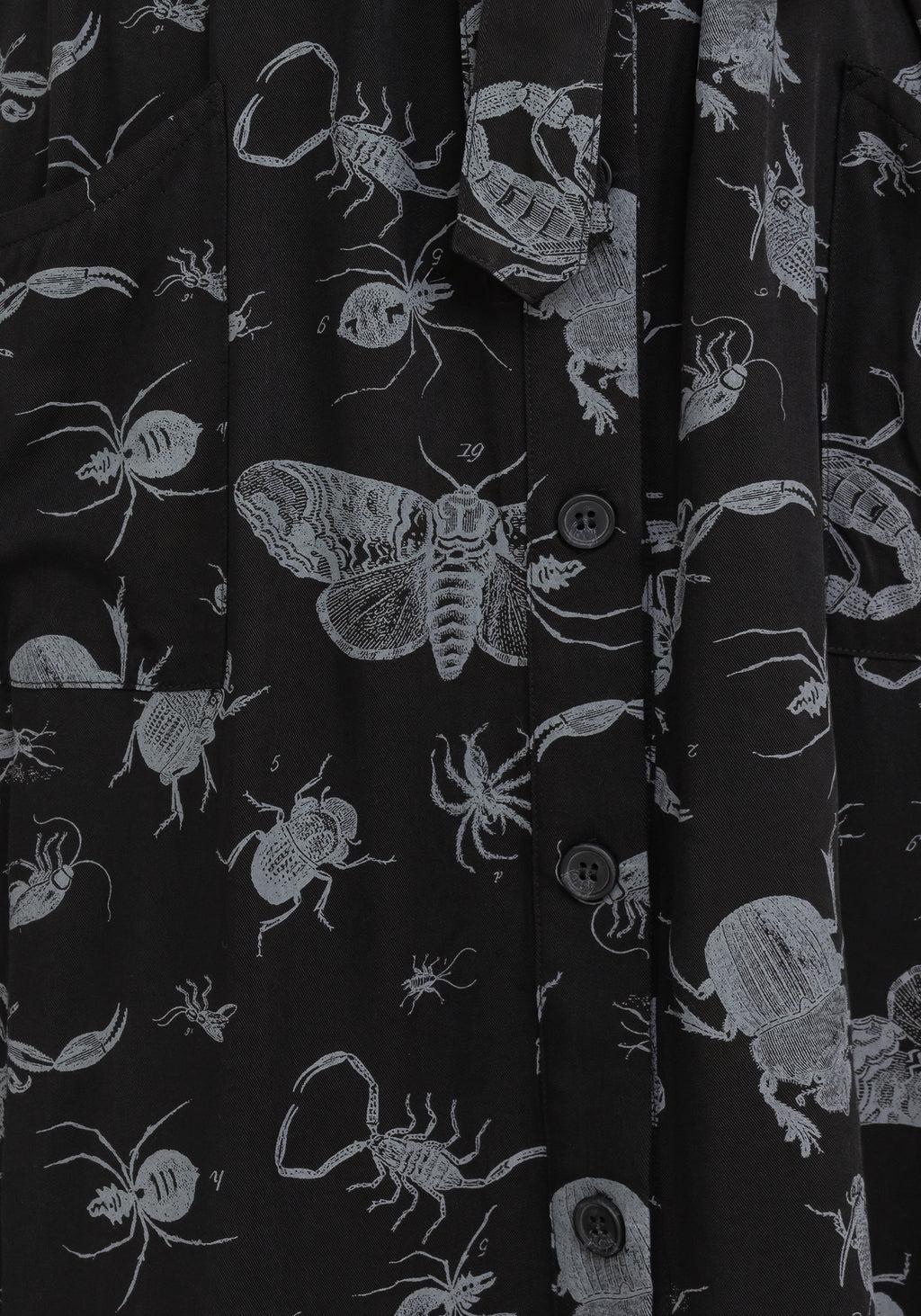 Parasite Bugs Short Sleeve Midi Shirt Dress - Black Product Image