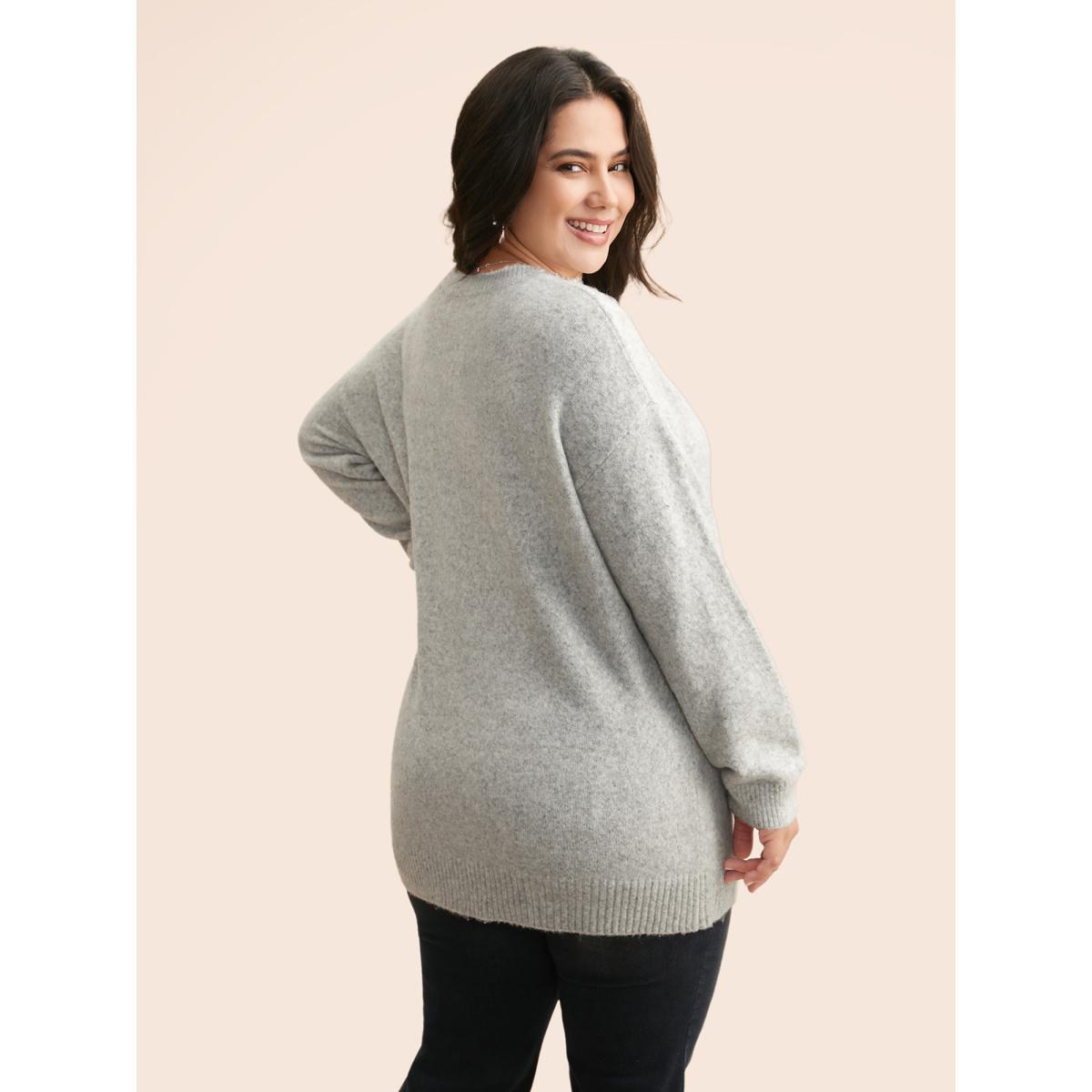 Plus Size Airy Cozy Drop Shoulder Wool Pullover LightGray Women Casual Long Sleeve Round Neck Everyday Pullovers BloomChic 10/M Product Image