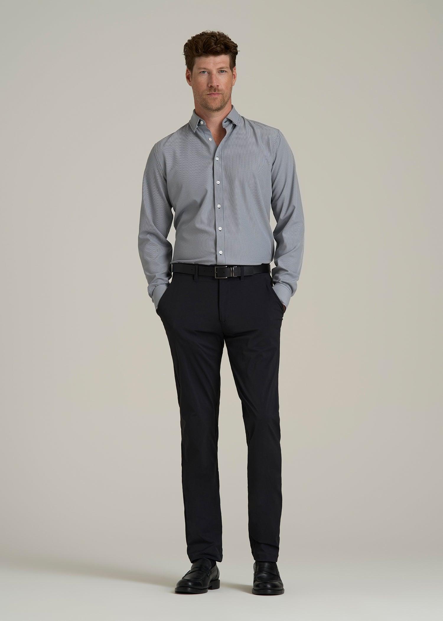 Traveler Stretch Dress Shirt for Tall Men in Navy and White Houndstooth Male Product Image