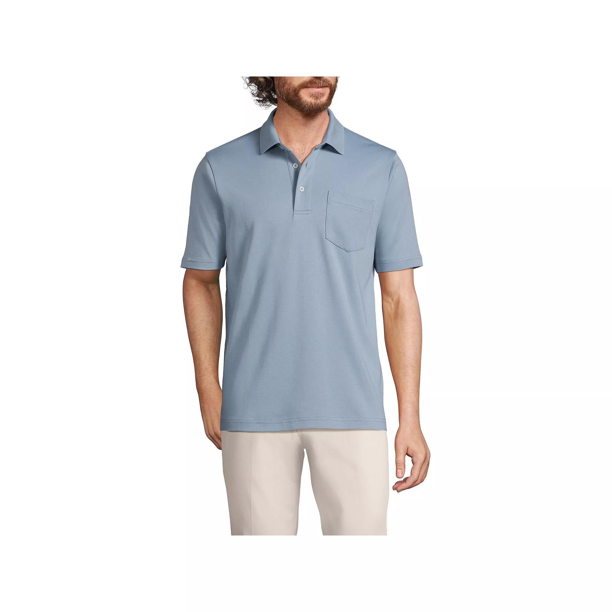 Men's Lands' End Super Soft Supima Pocket Polo, Size: XL, Pale Grey Blue Product Image