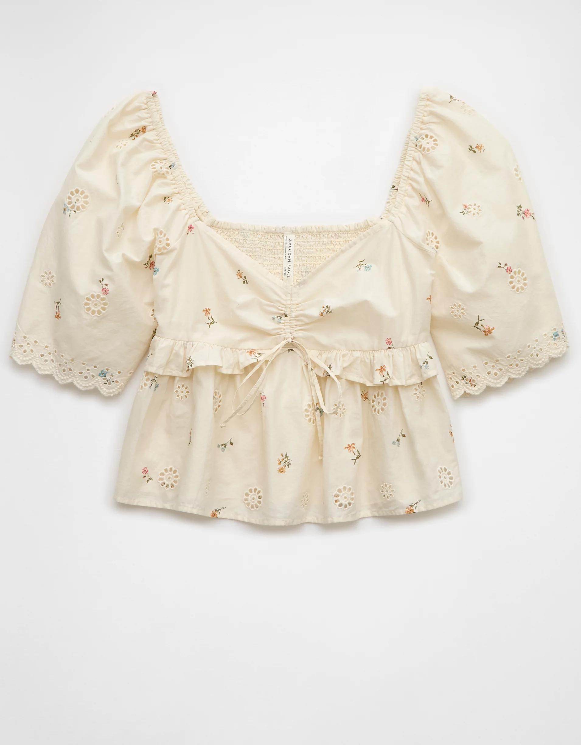 AE Flutter Sleeve Eyelet Babydoll Blouse Product Image