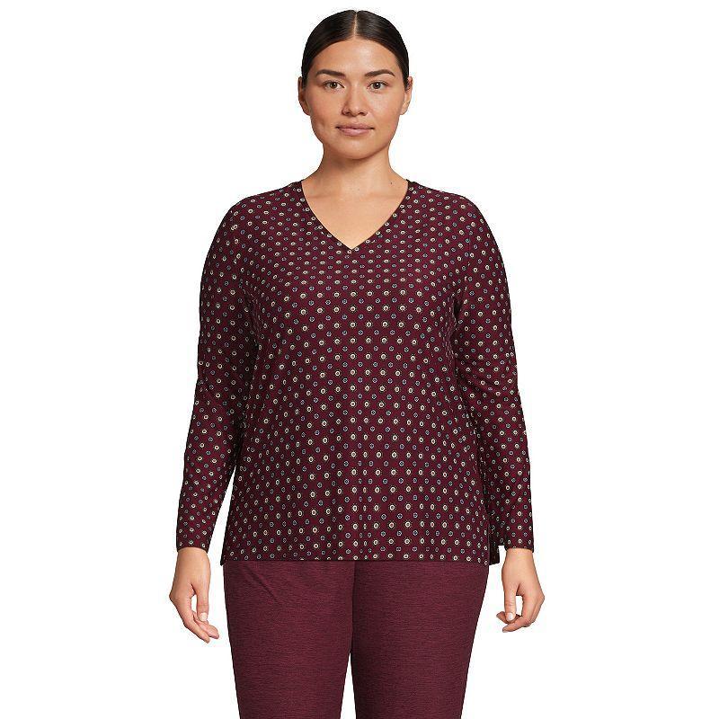 Petite Lands' End Long Sleeve Performance V-Neck Top, Women's, Size: XS Petite, Red Geo Product Image