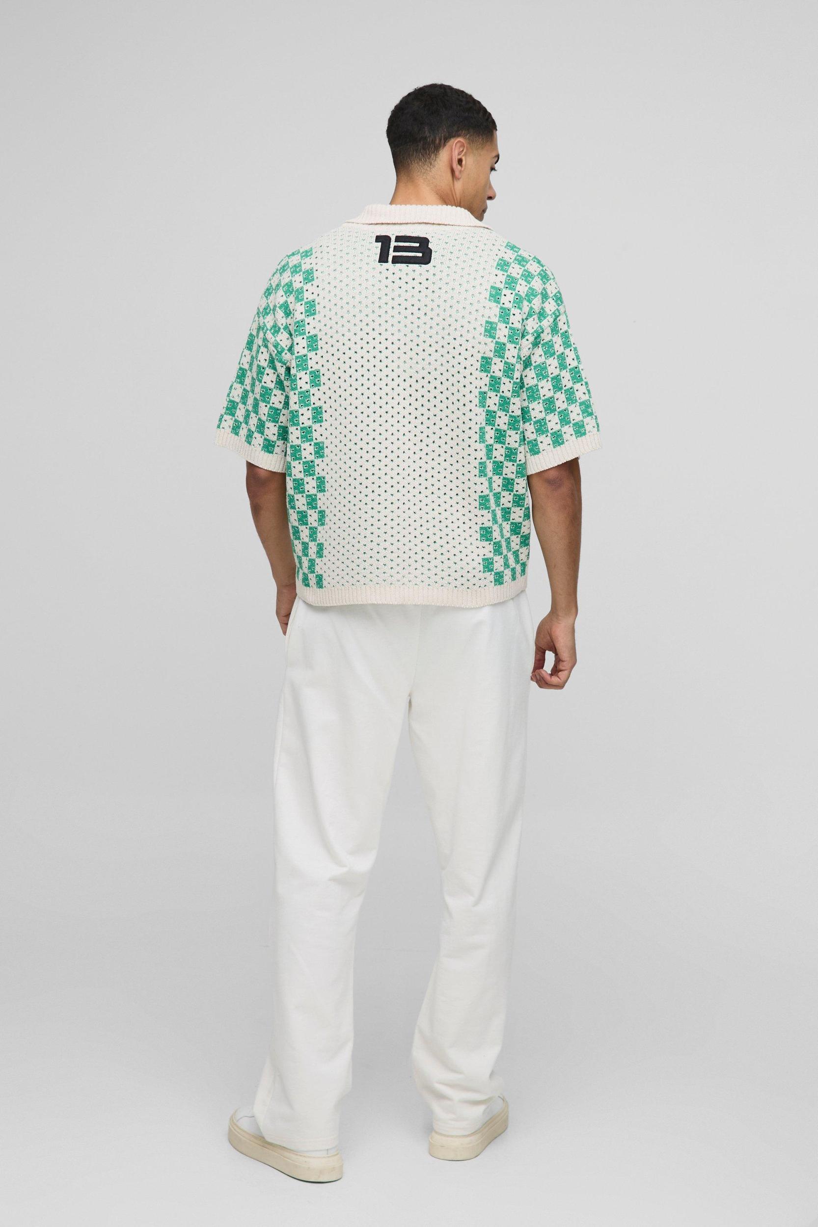 Official Oversized Boxy Football Open Stitch Knitted Polo | boohooMAN USA Product Image
