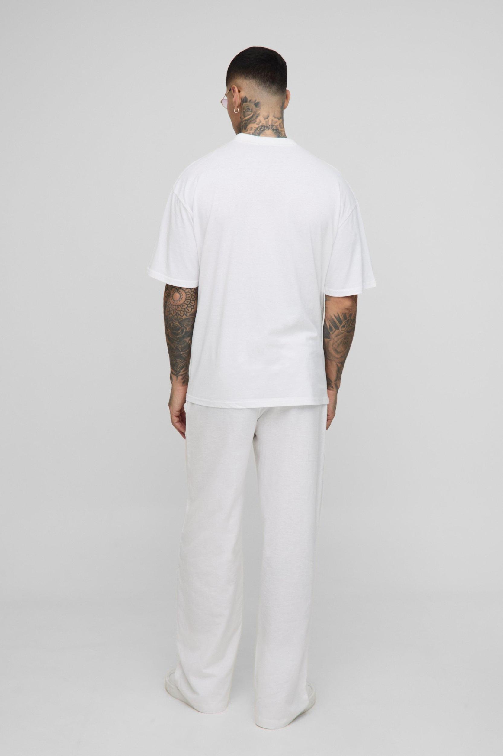 Tall Oversized Extended Neck St. Tropez Landscape Print T-Shirt | boohooMAN USA Product Image