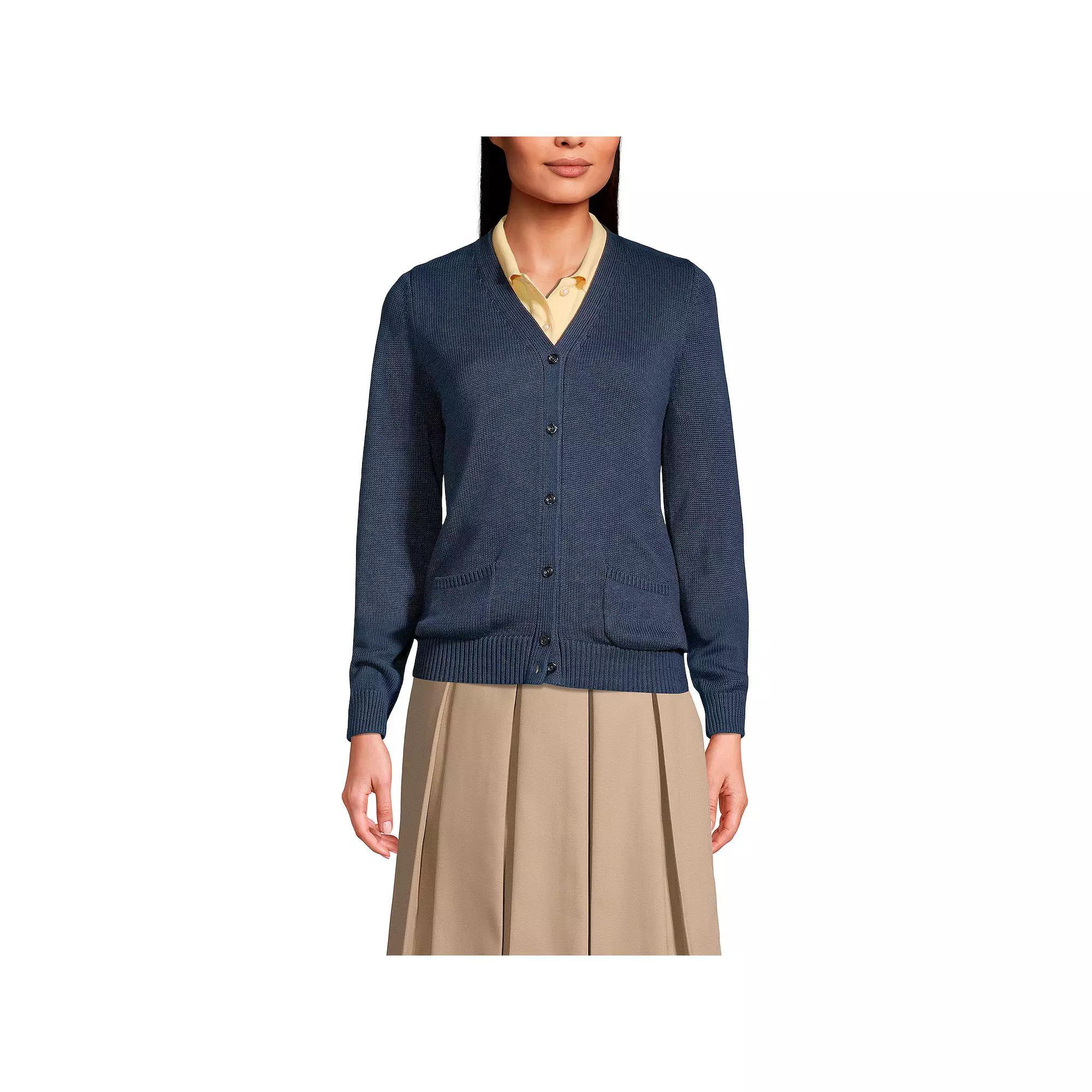 Women's Lands' End School Uniform Button Front V-Neck Cardigan Sweater, Size: Medium, Red Product Image