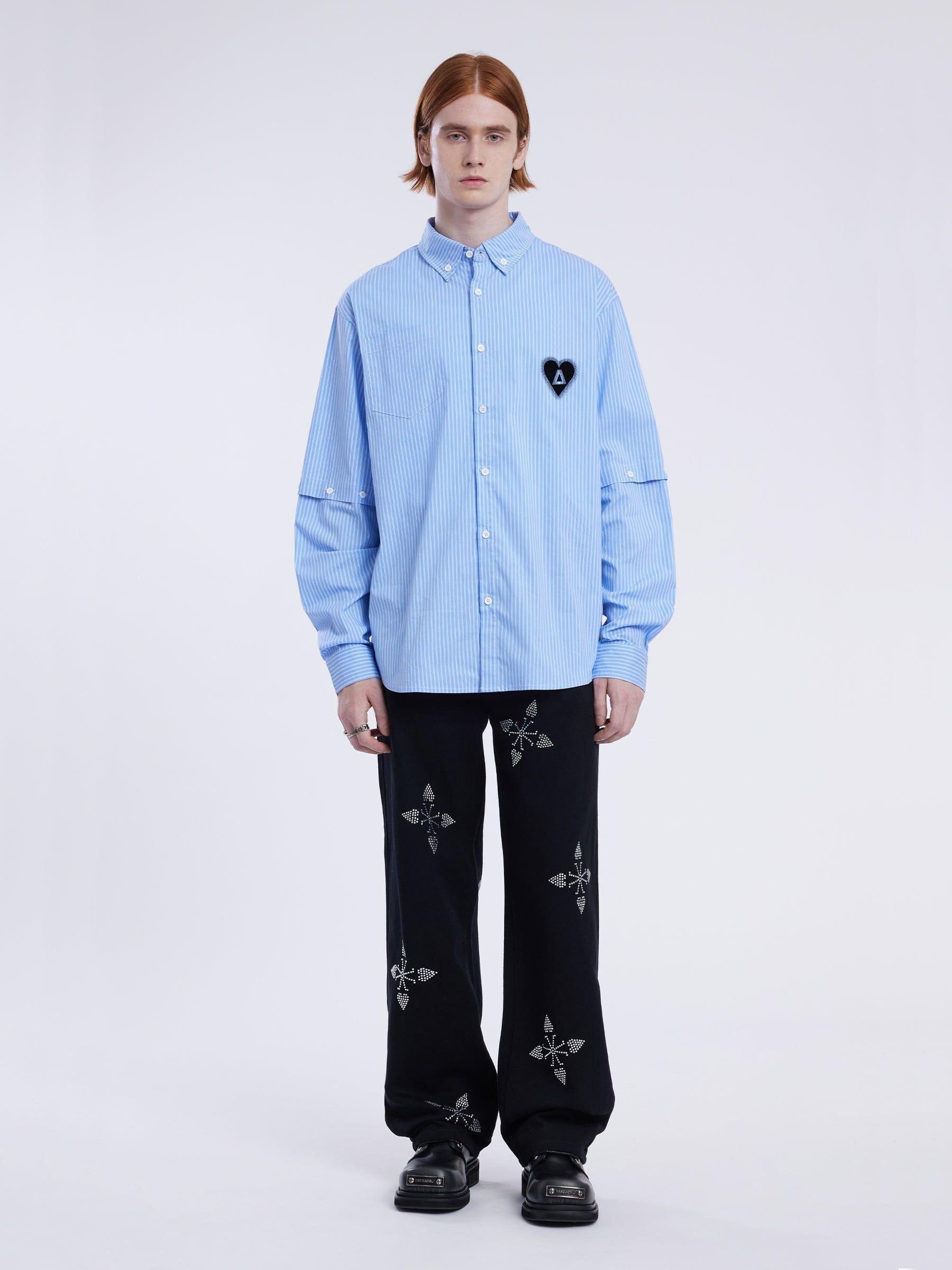 City Of Love Detachable Sleeve Stripe Long Sleeve Shirt Product Image