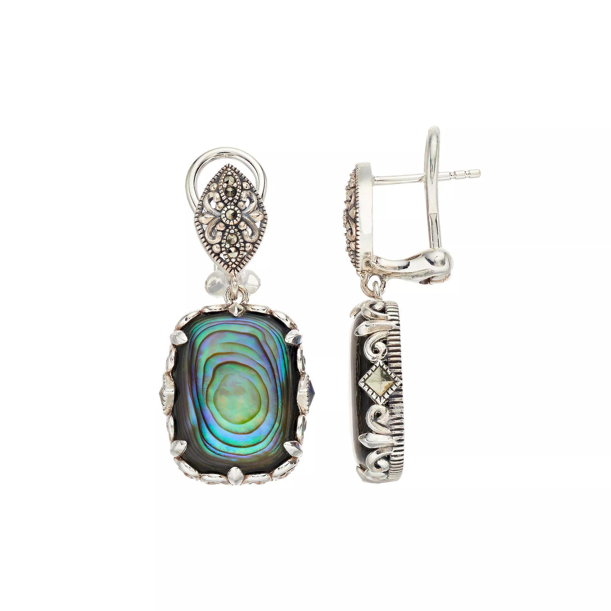 Lavish by TJM Sterling Silver Abalone & Marcasite Cushion Dangle Earrings, Women's Product Image