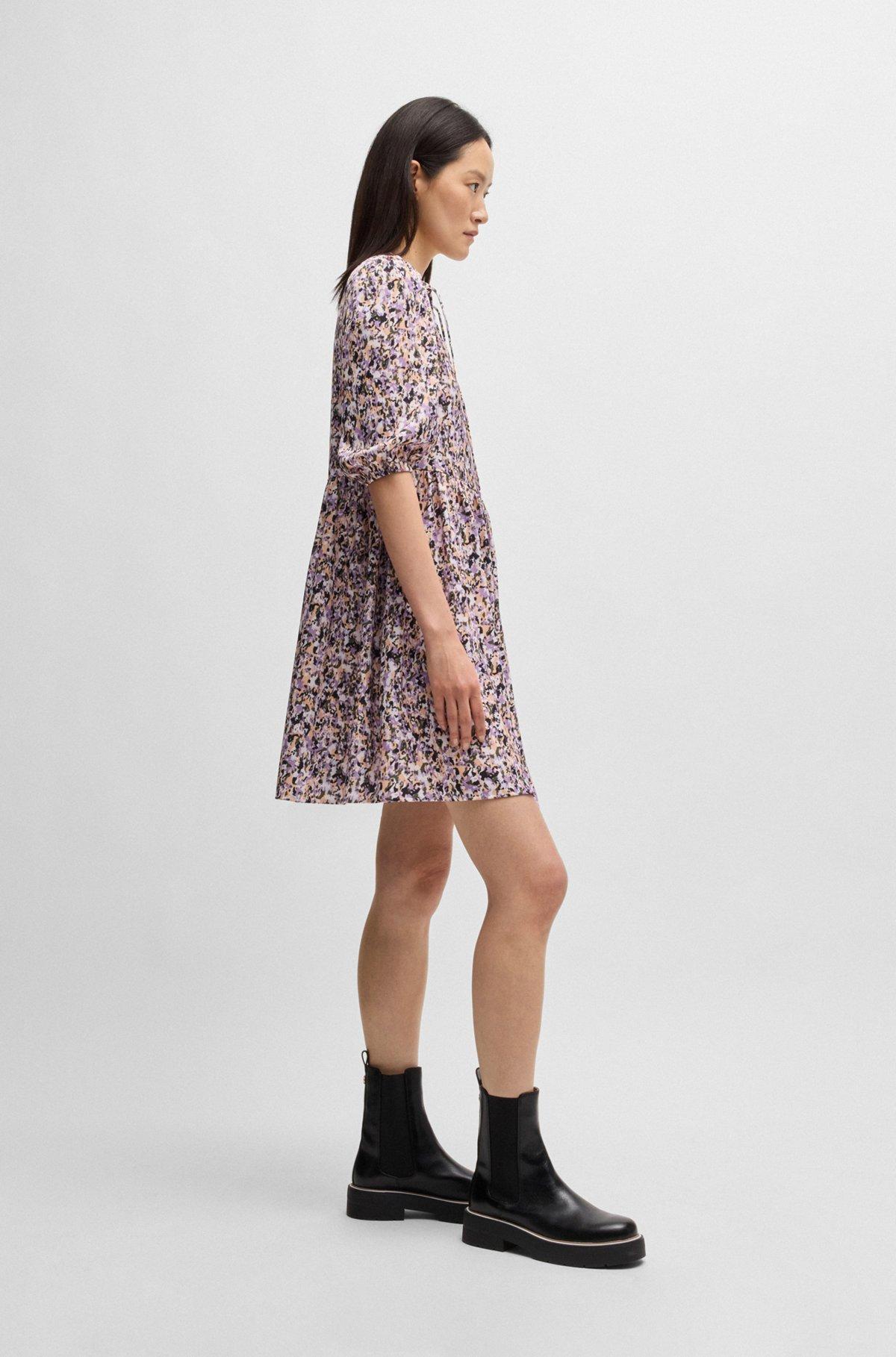 Cropped-sleeve dress in hammered satin with seasonal print Product Image