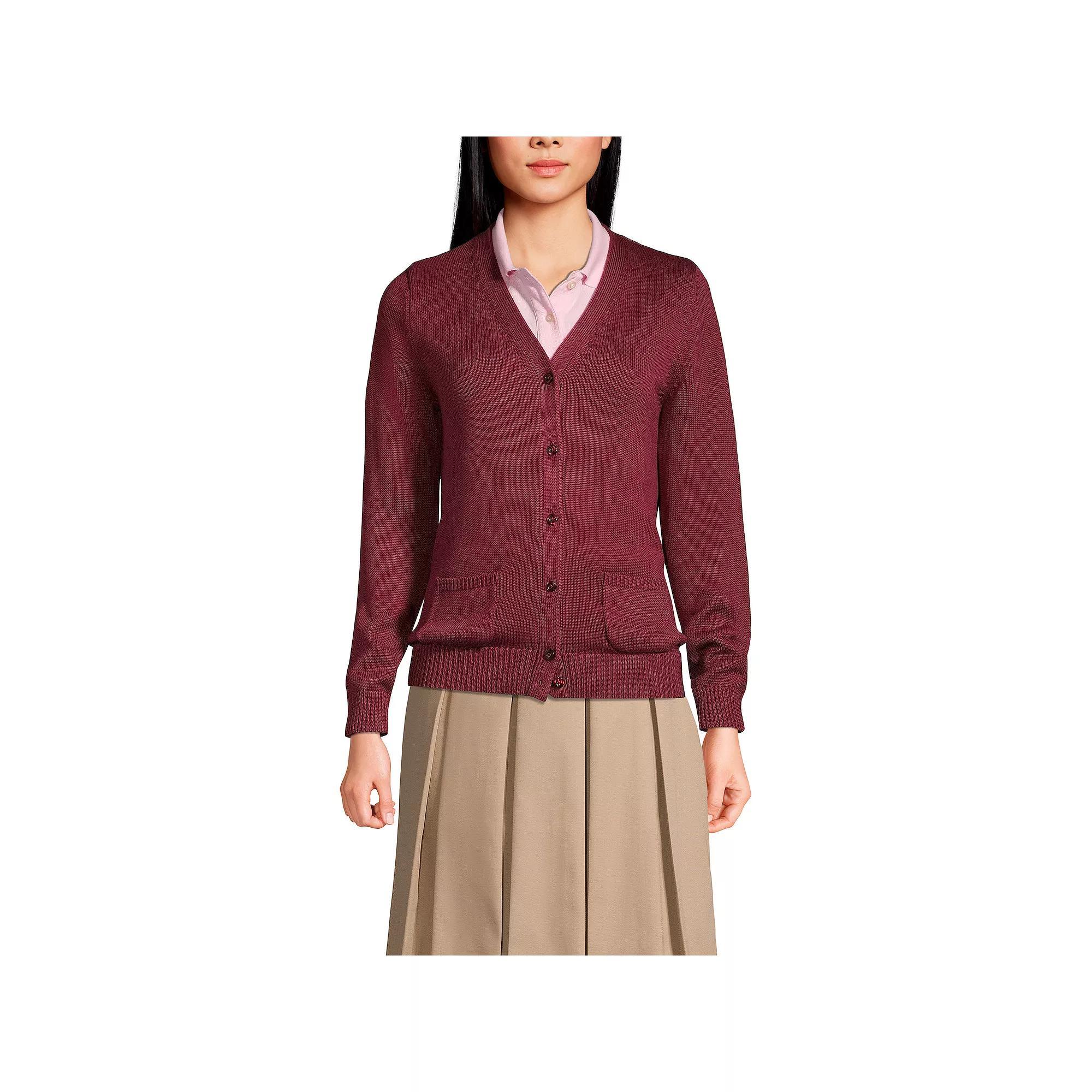 Women's Lands' End School Uniform Button Front V-Neck Cardigan Sweater, Size: Medium, Red Product Image