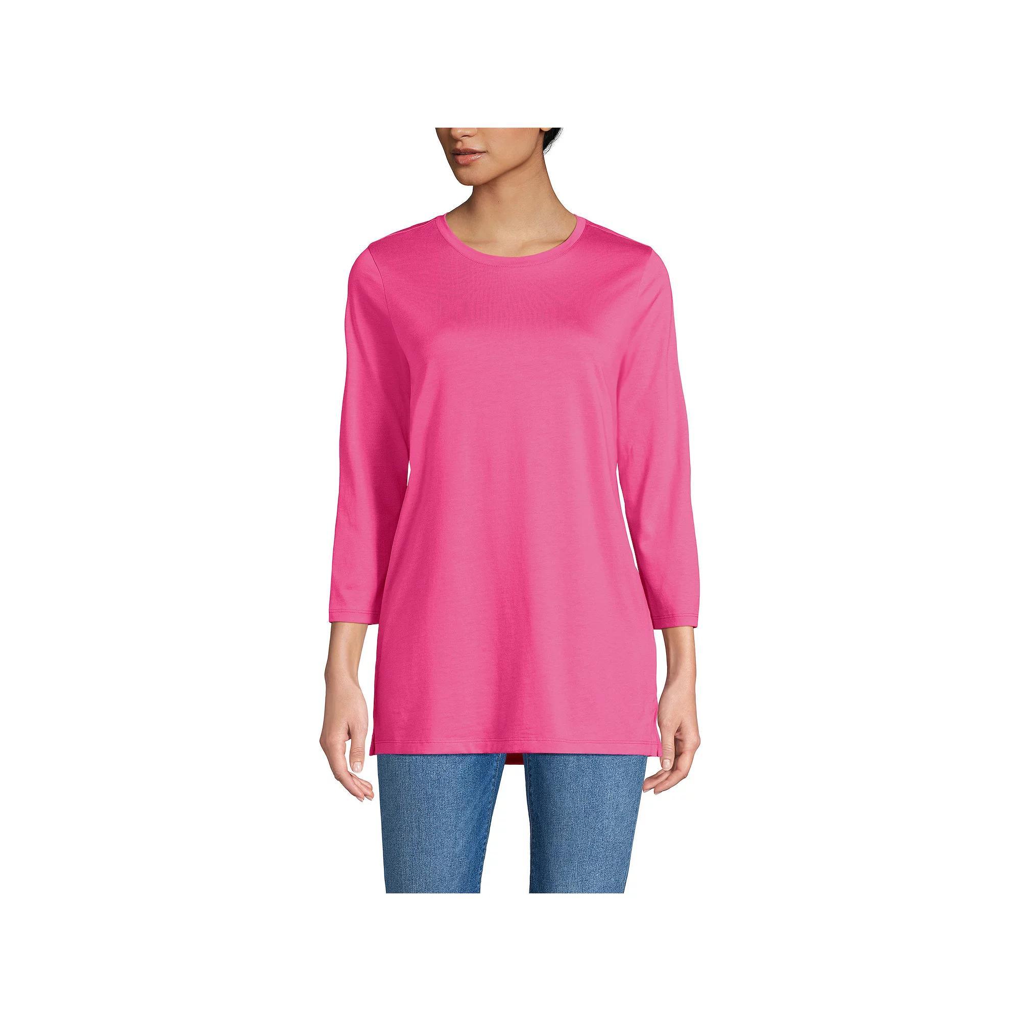 Petite Lands' End 3/4-Sleeve Supima Cotton Crewneck Tunic, Women's, Size: Medium Petite, Lily  Green Product Image