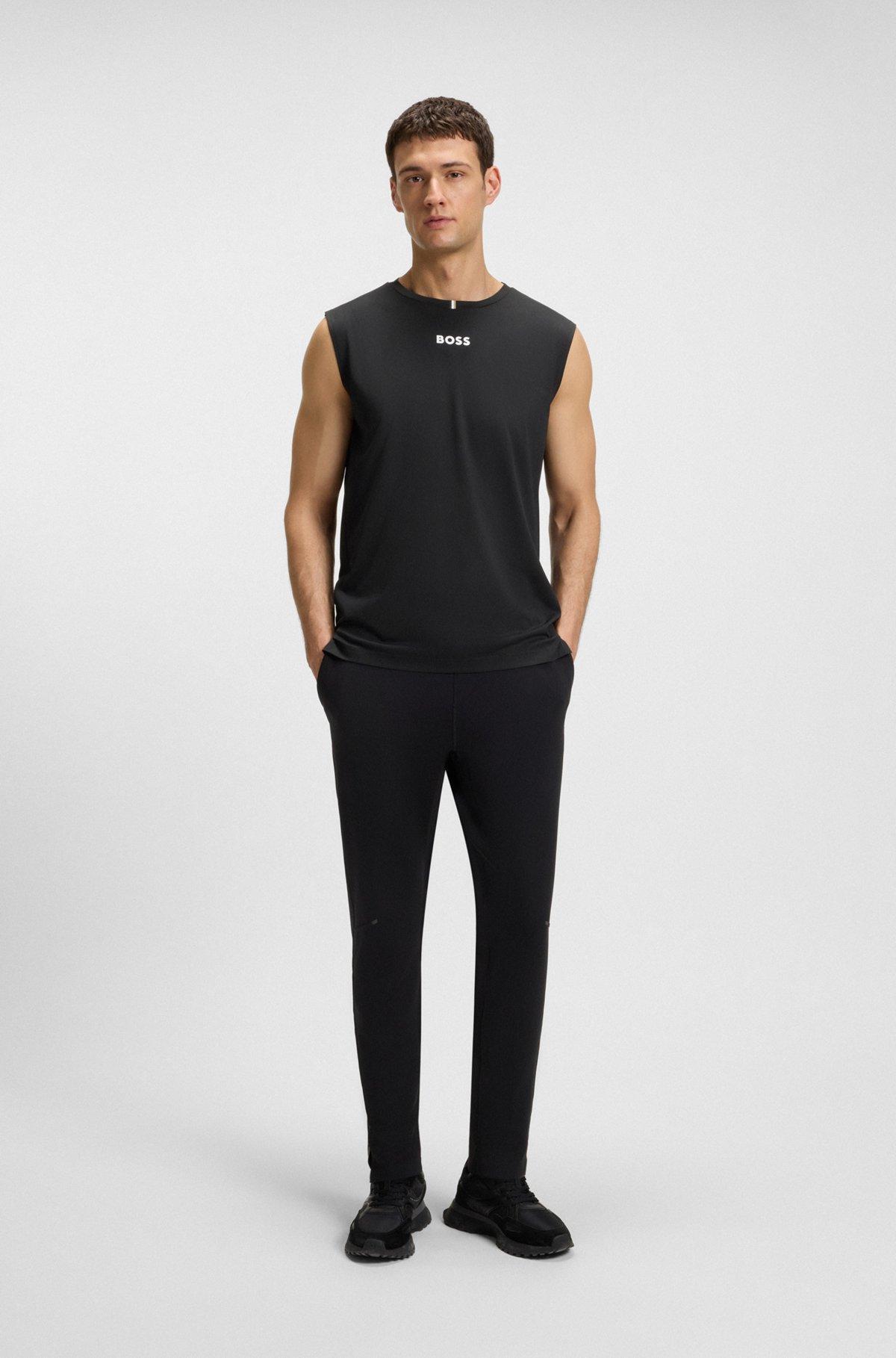 BOSS - Active tank top in stretch fabric with rear stripes - Black Product Image