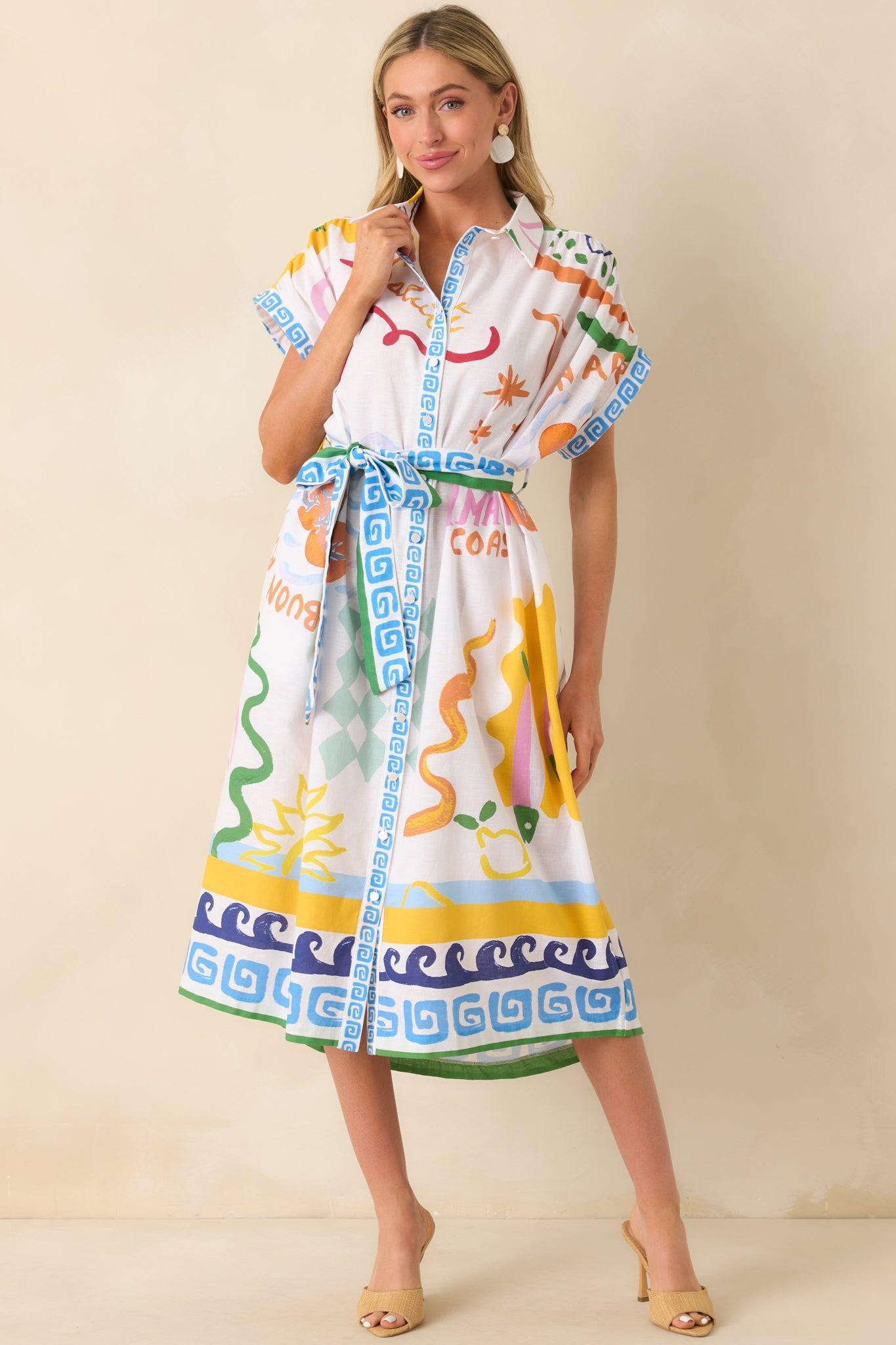 Prosperina Cleo Multi Print Linen Blend Midi Dress Product Image