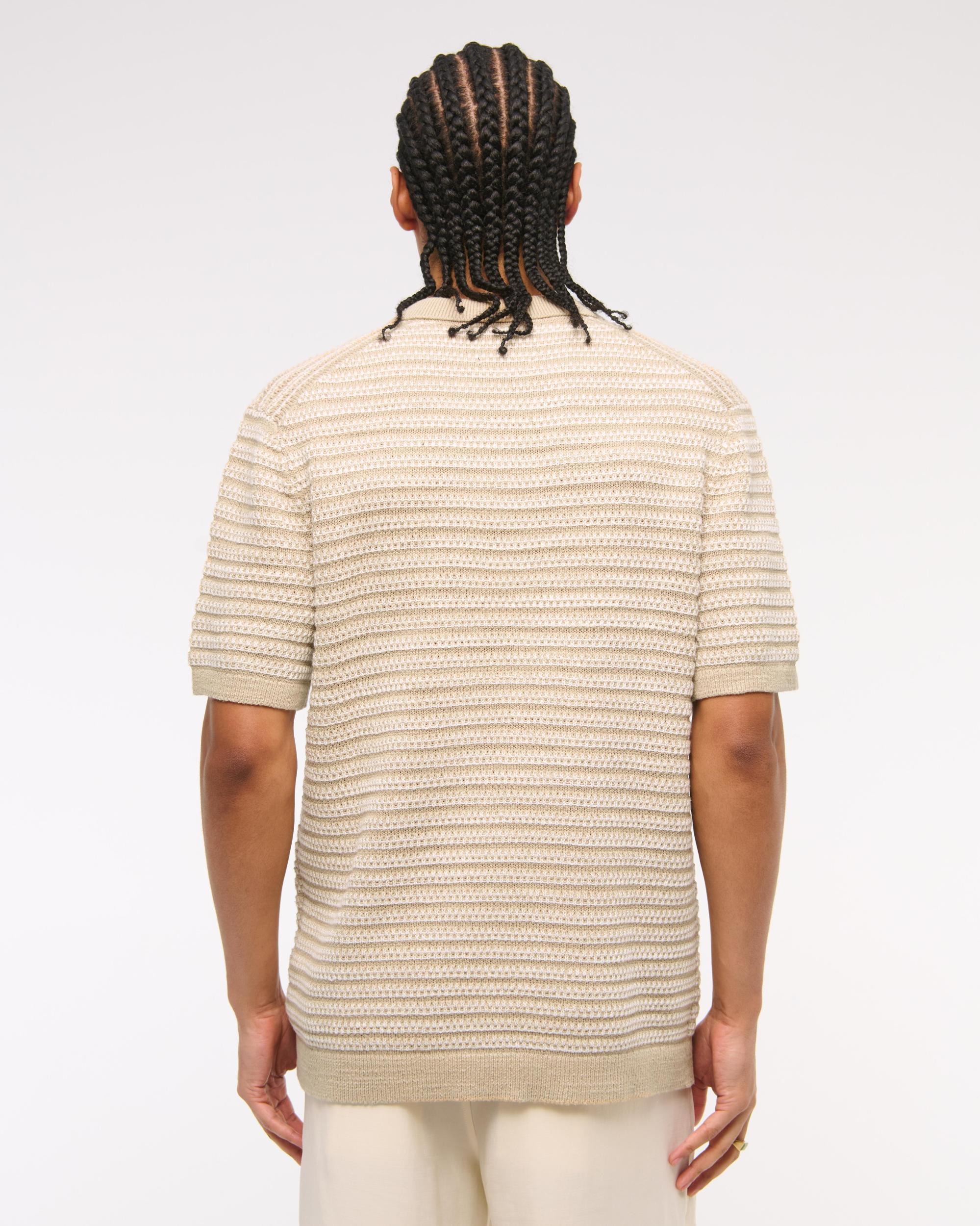 Textural Striped Johnny Collar Sweater Polo Product Image
