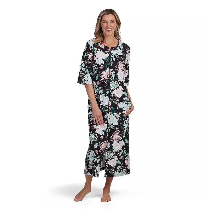 Womens Miss Elaine Essentials Interlock Knit Long Zip Robe Purple Tropical Product Image