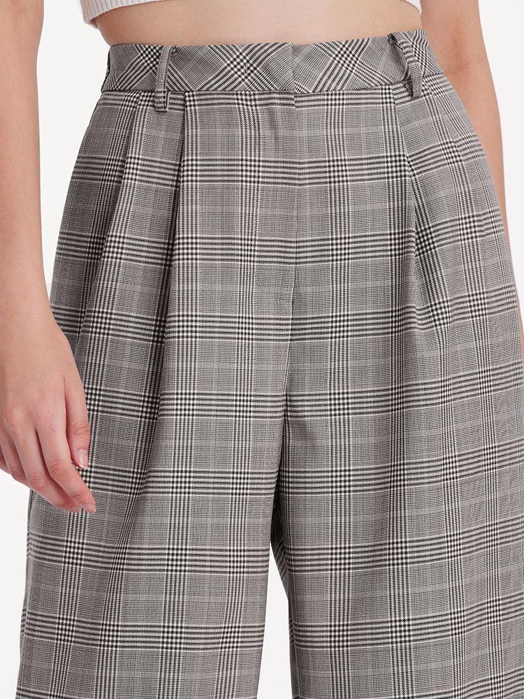 Worsted Wool Plaid Straight Full Length Pants Product Image
