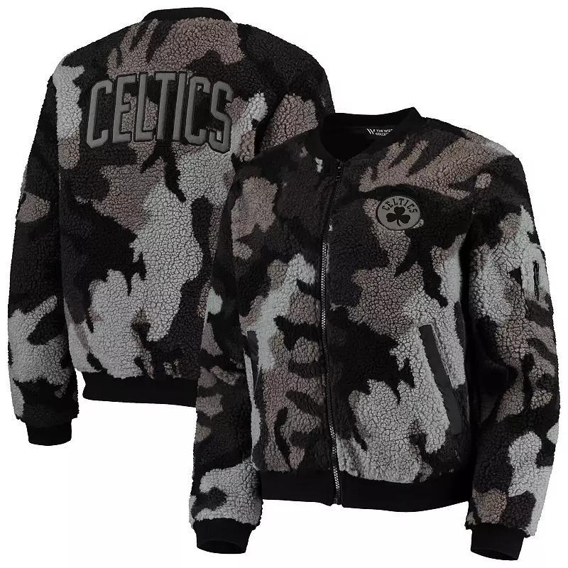 Women's The Wild Collective Black Boston Celtics Camo Sherpa Full-Zip Bomber Jacket, Size: Large Product Image