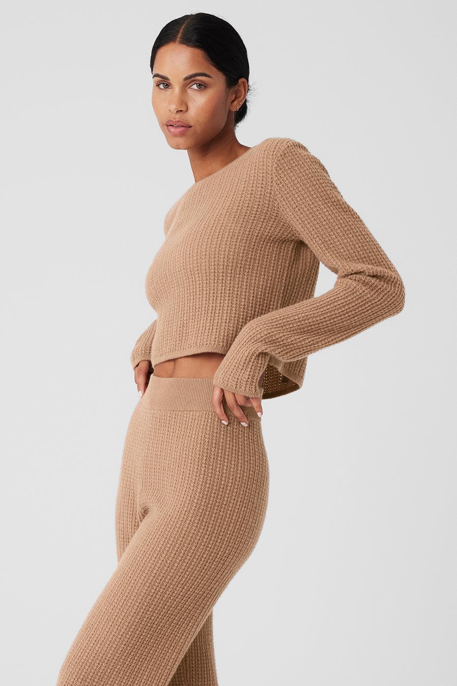 Cashmere Plush Waffle Cropped Long Sleeve - Toasted Almond Product Image