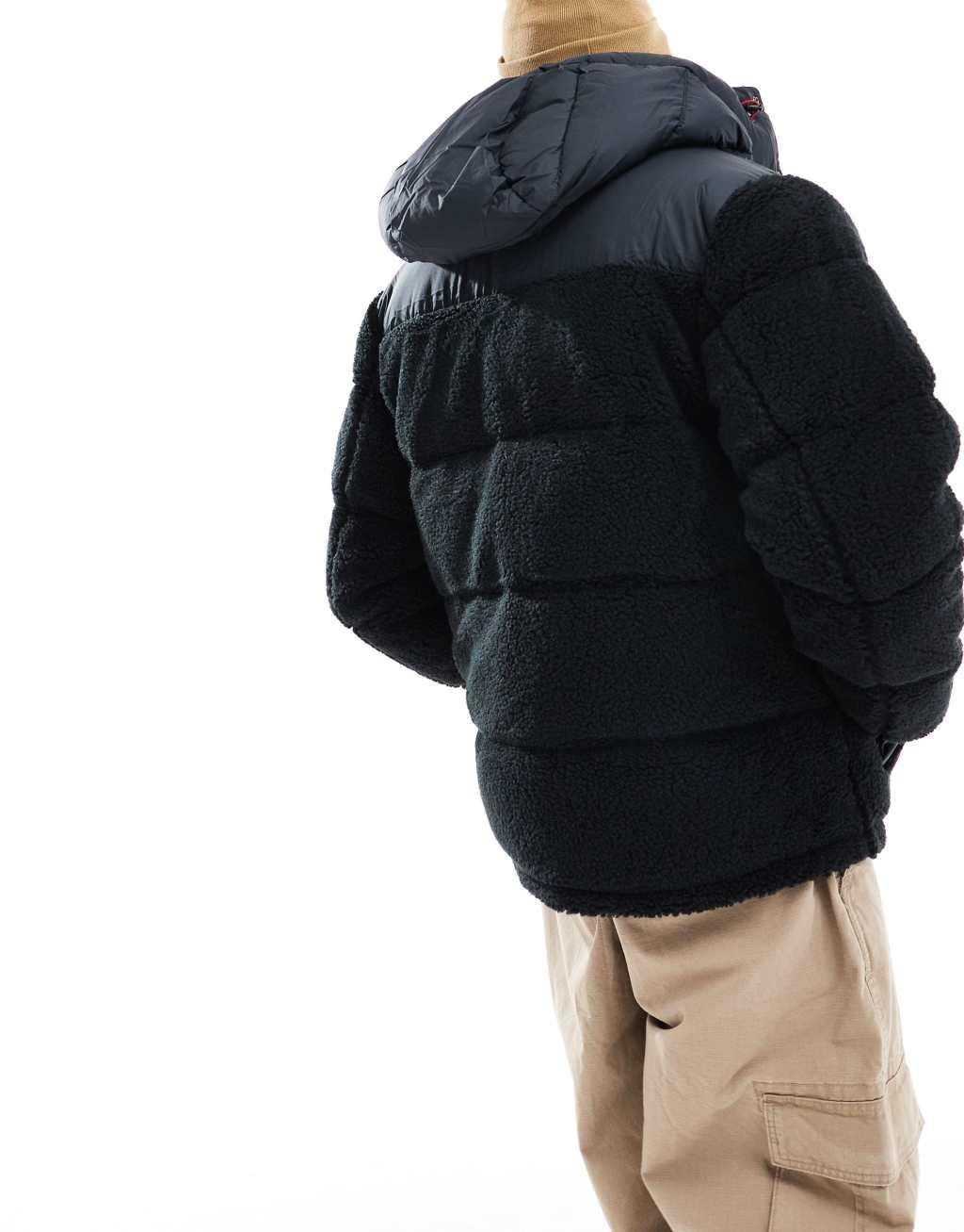 Polo Ralph Lauren detachable hood borg down puffer jacket in black Product Image