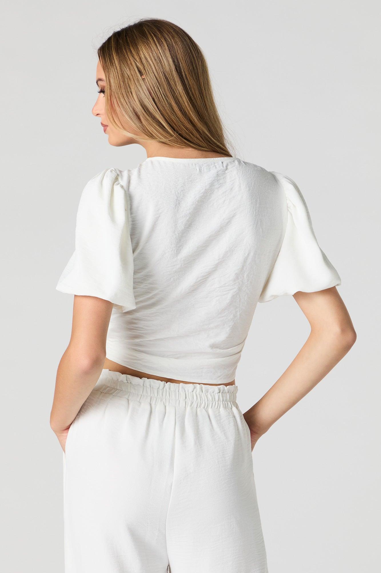 Tie Front Puff Sleeve Crop Top Female Product Image