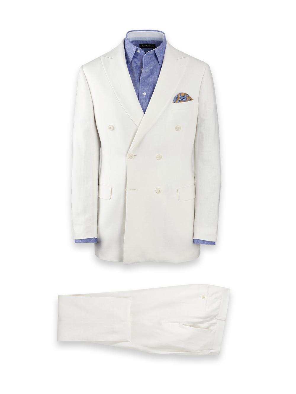 Linen Blend Double Breasted Peak Lapel Suit Jacket - White Product Image
