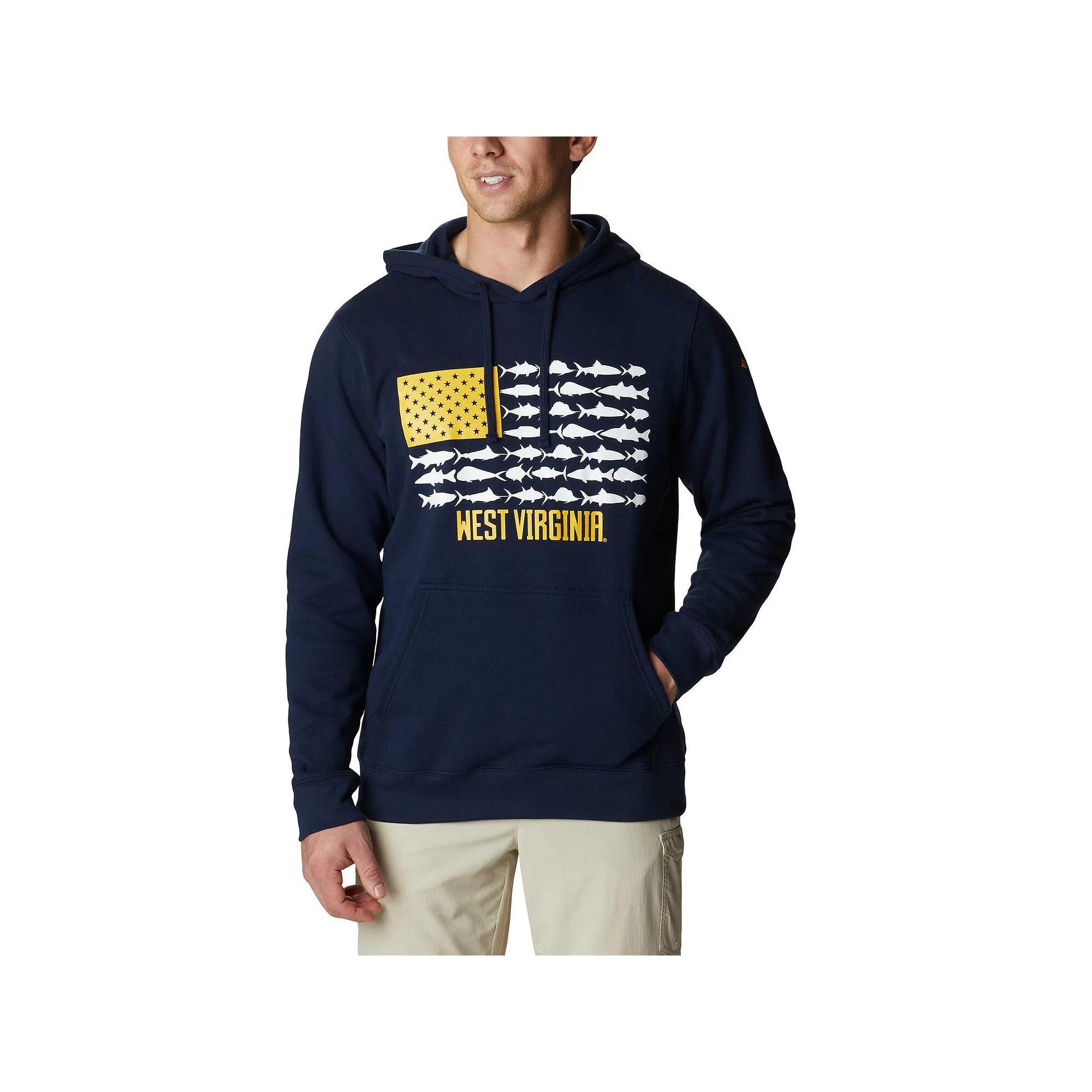 Men's Columbia Navy West Virginia Mountaineers PFG Fish Flag II Pullover Hoodie, Size: Medium, Blue Product Image