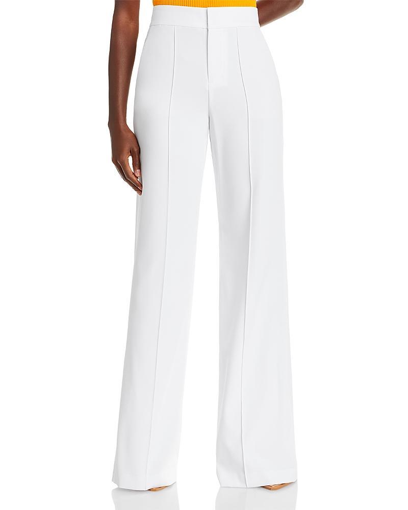 Alice and Olivia Dylan High Waist Wide Leg Pants in White Crystal Trim Crepe Product Image