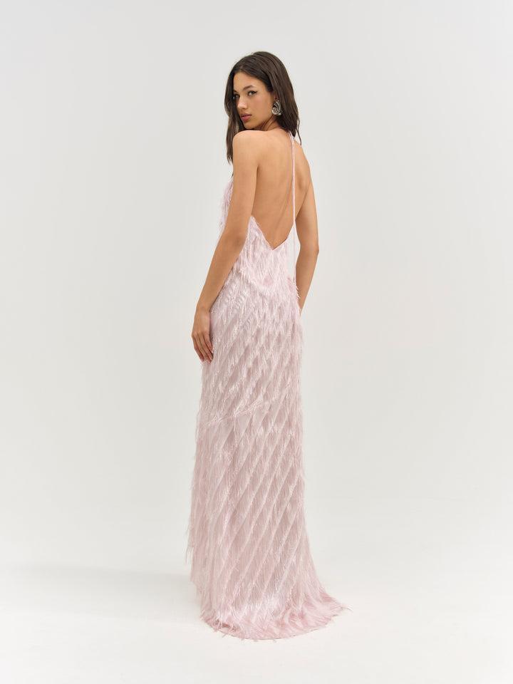 Heidi Fringe Maxi Dress — Pink Product Image