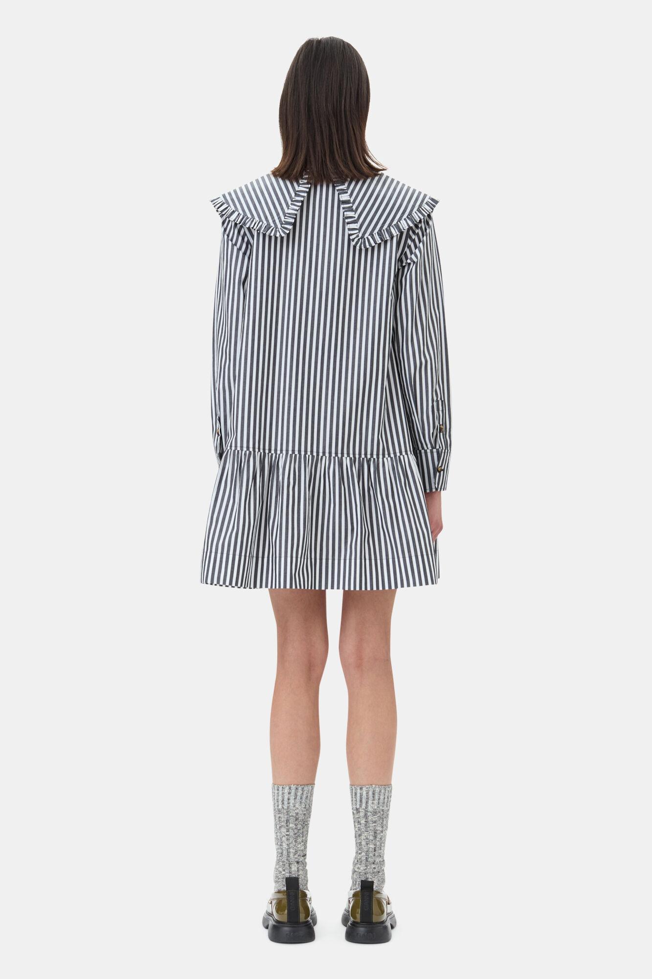 Black and White Stripe Mini Shirt Dress Product Image
